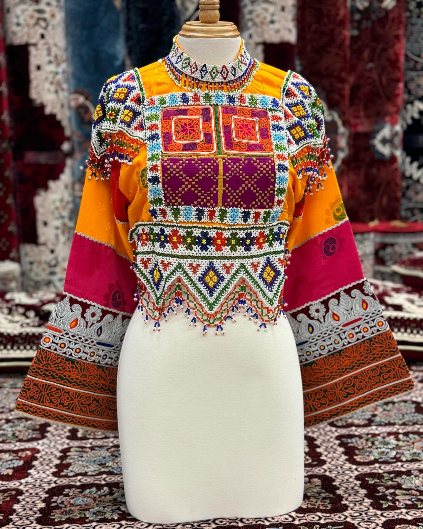 Afghan Top Upper Body Afghan Women Handmade Dress with White Handmade Chirma #2117