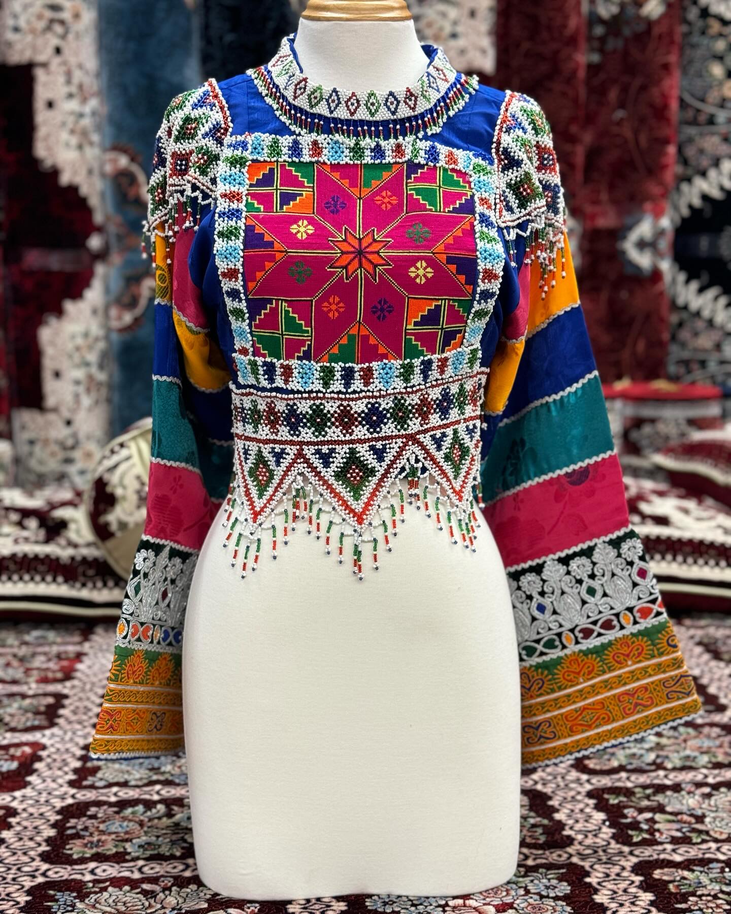 Afghan Top, Upper Body Afghan Women Handmade Dress with White Handmade Chirma #2118