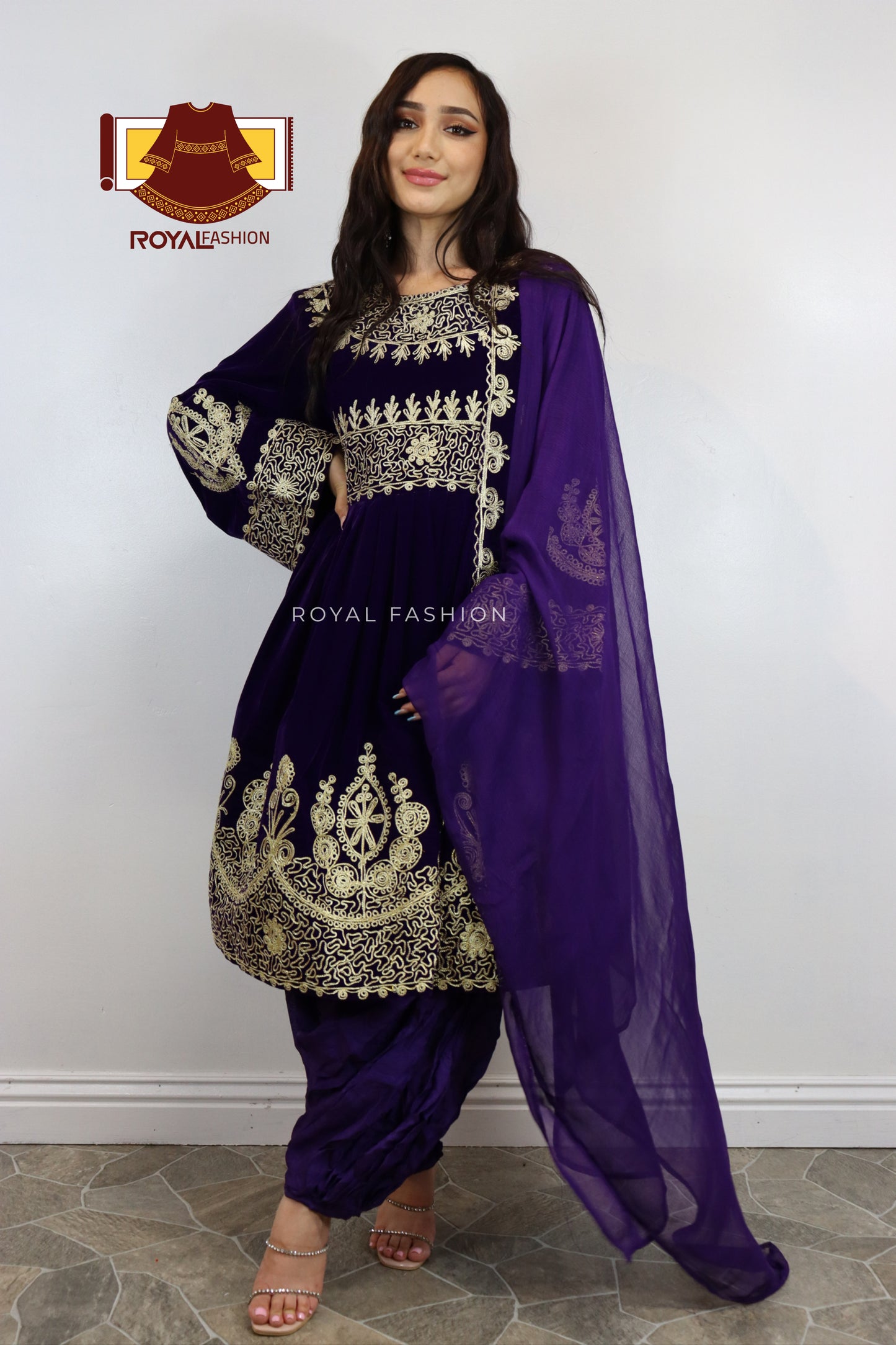 Afghan New Desgin Purpler Velvet Gand E Afghani Gold Chirma Afghan Women Dress #2094