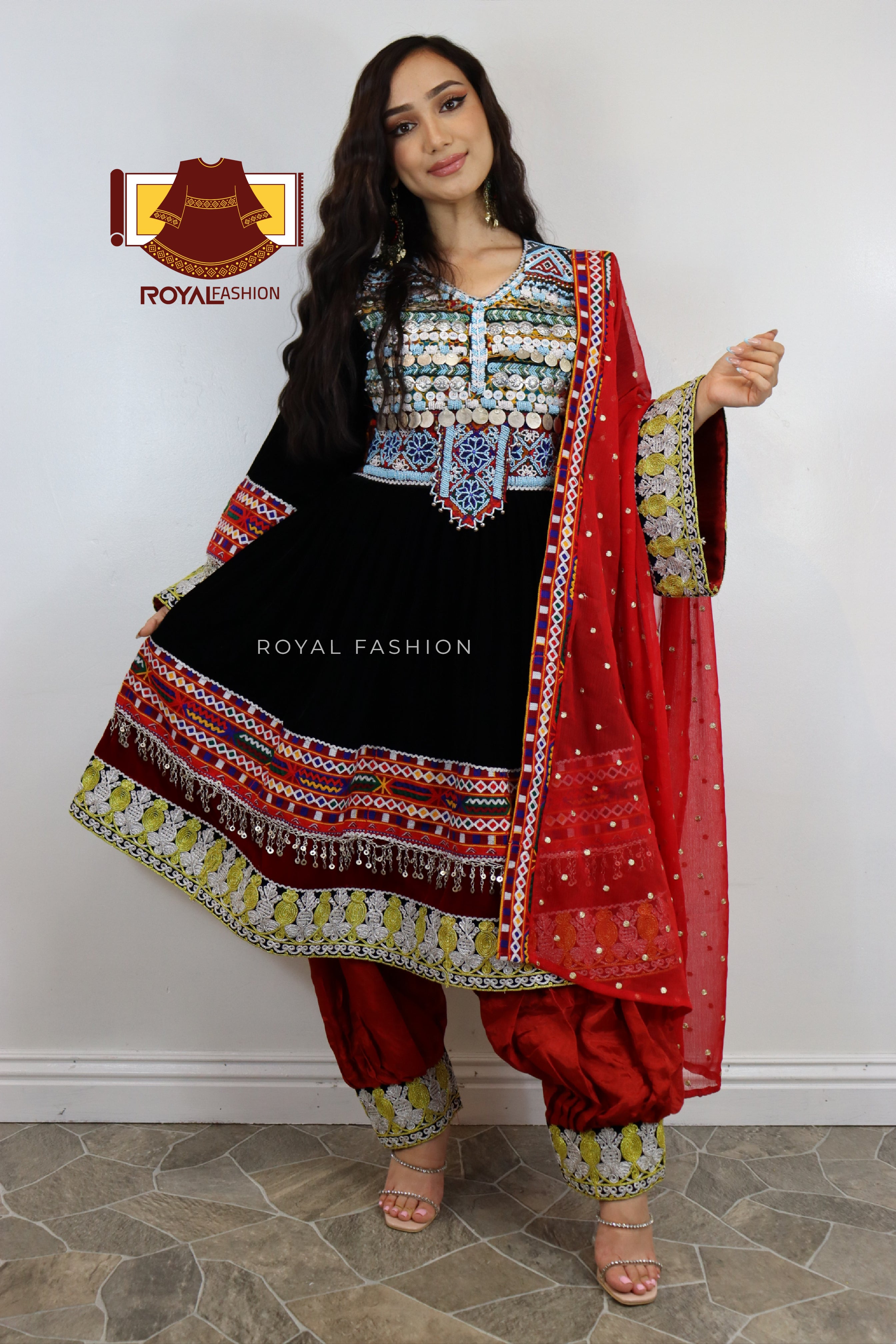 Afghan New Design Black Velvet Gand E Afghani White/Yellow Chirma Afgh ...