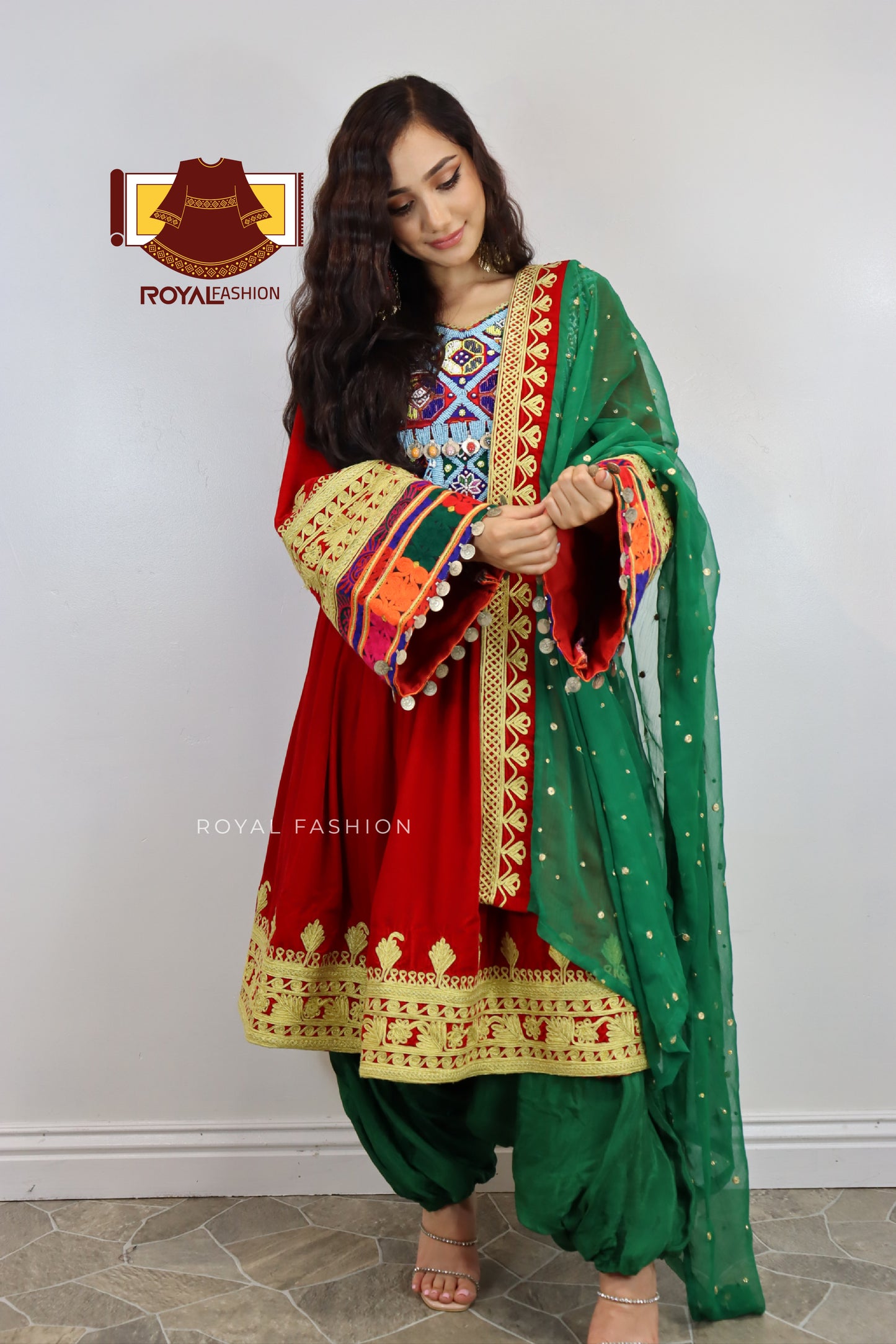 Afghan New Design Red Velvet Gand E Afghani Yellow Chirma Afghan Women Dress #2091