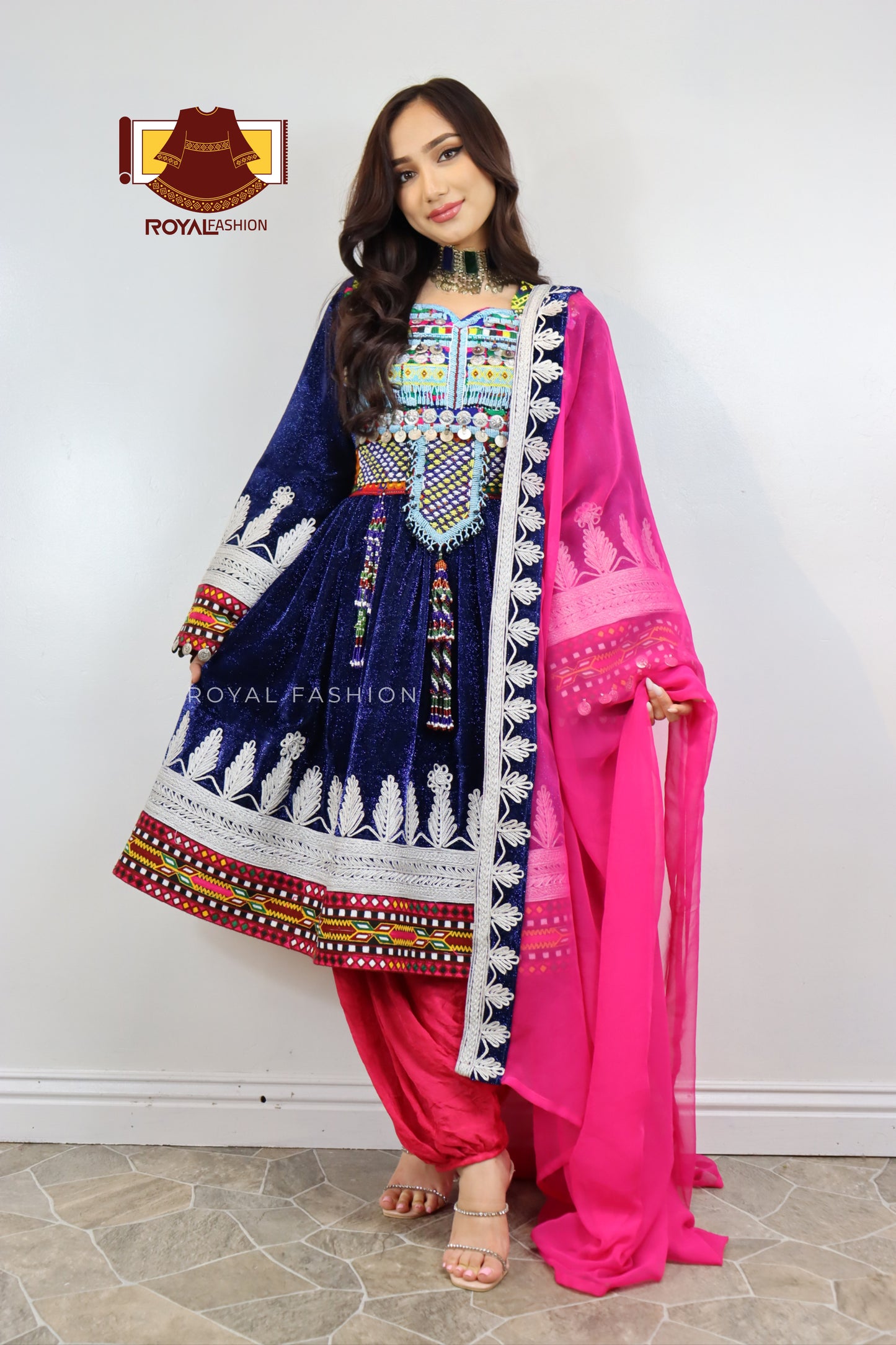 Afghani Kuchi Velvet Gand E Afghani With Silver Chirma Afghani Women Dress #2113