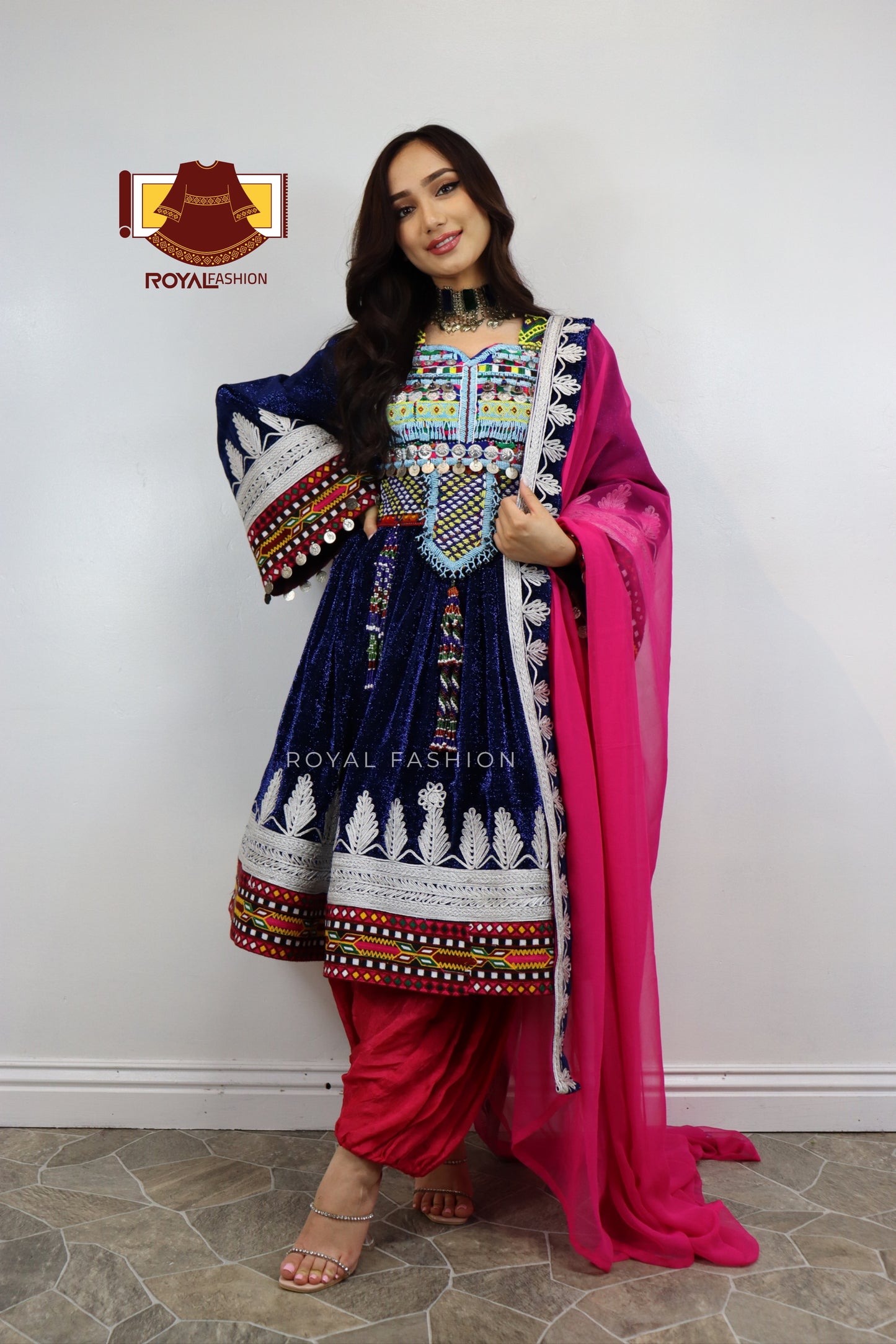 Afghani Kuchi Velvet Gand E Afghani With Silver Chirma Afghani Women Dress #2113