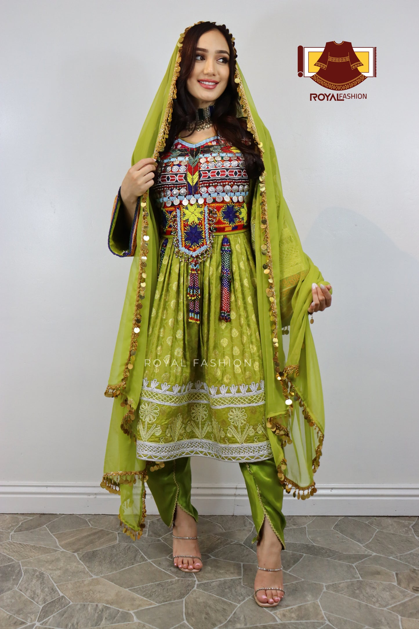 Afghani Kuchi Velvet Gand E Afghani With Silver Chirma Afghani Women Dress #2112