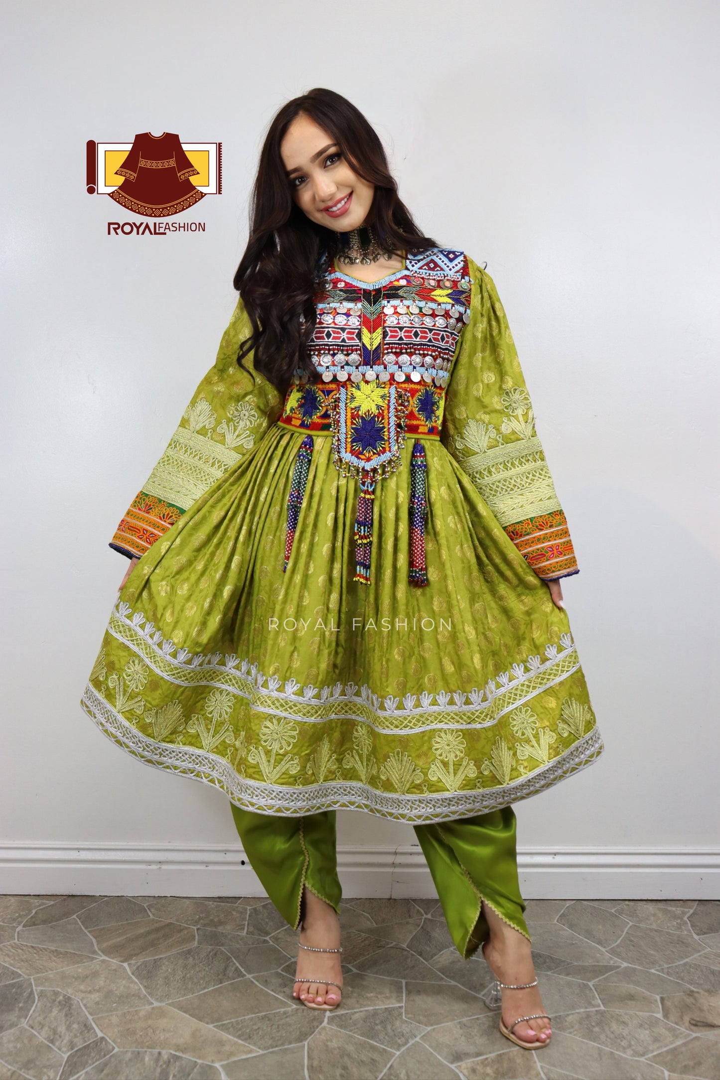 Afghani Kuchi Velvet Gand E Afghani With Silver Chirma Afghani Women Dress #2112