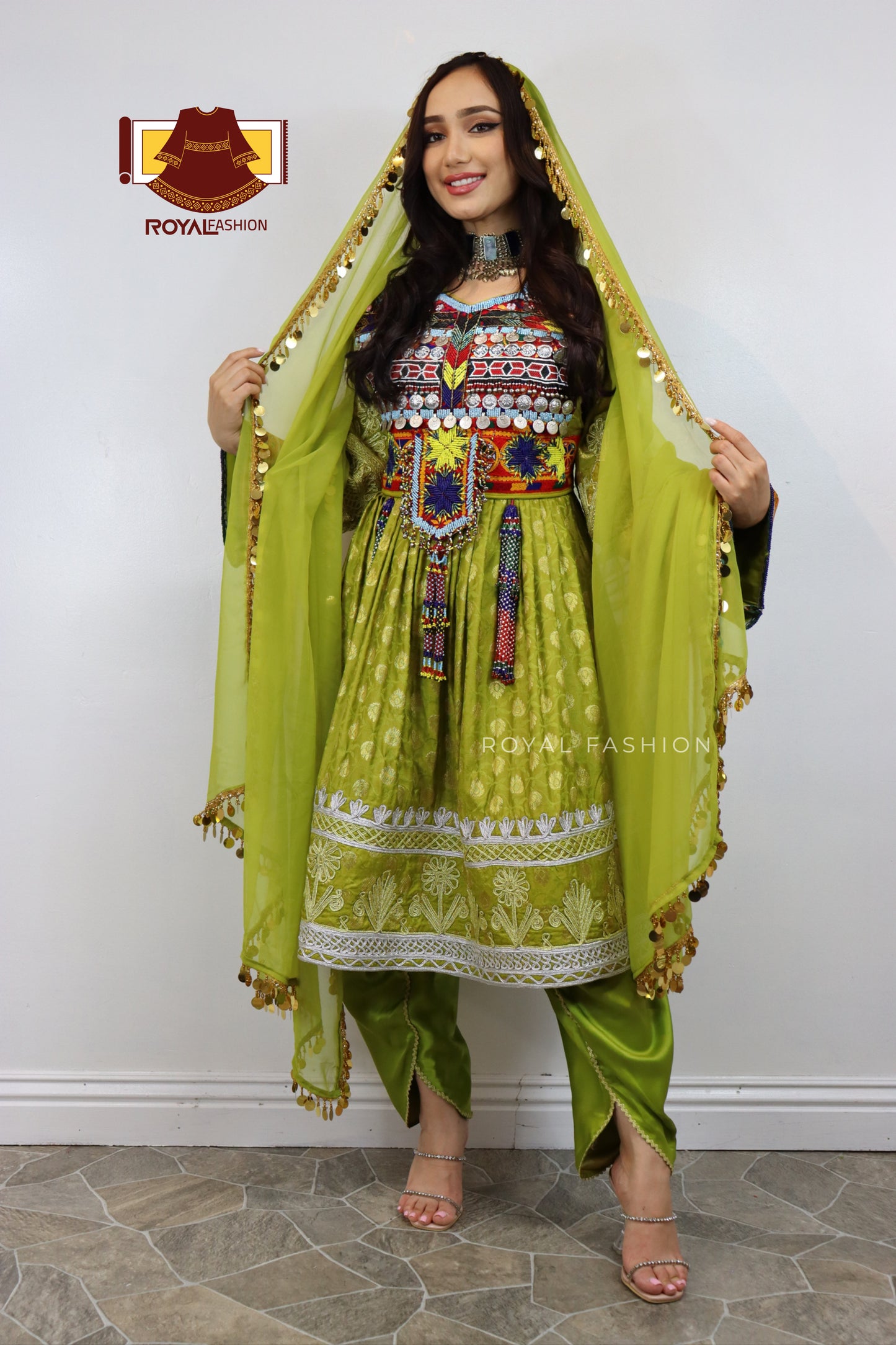 Afghani Kuchi Velvet Gand E Afghani With Silver Chirma Afghani Women Dress #2112