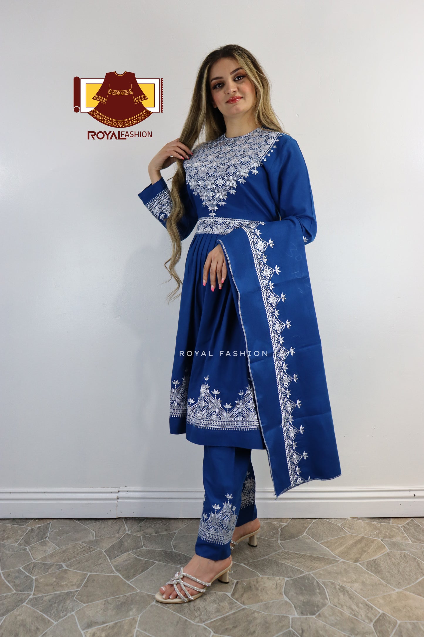 Afghani Hazaragi Dress with White Gull Duzi and Cotton Material #2053