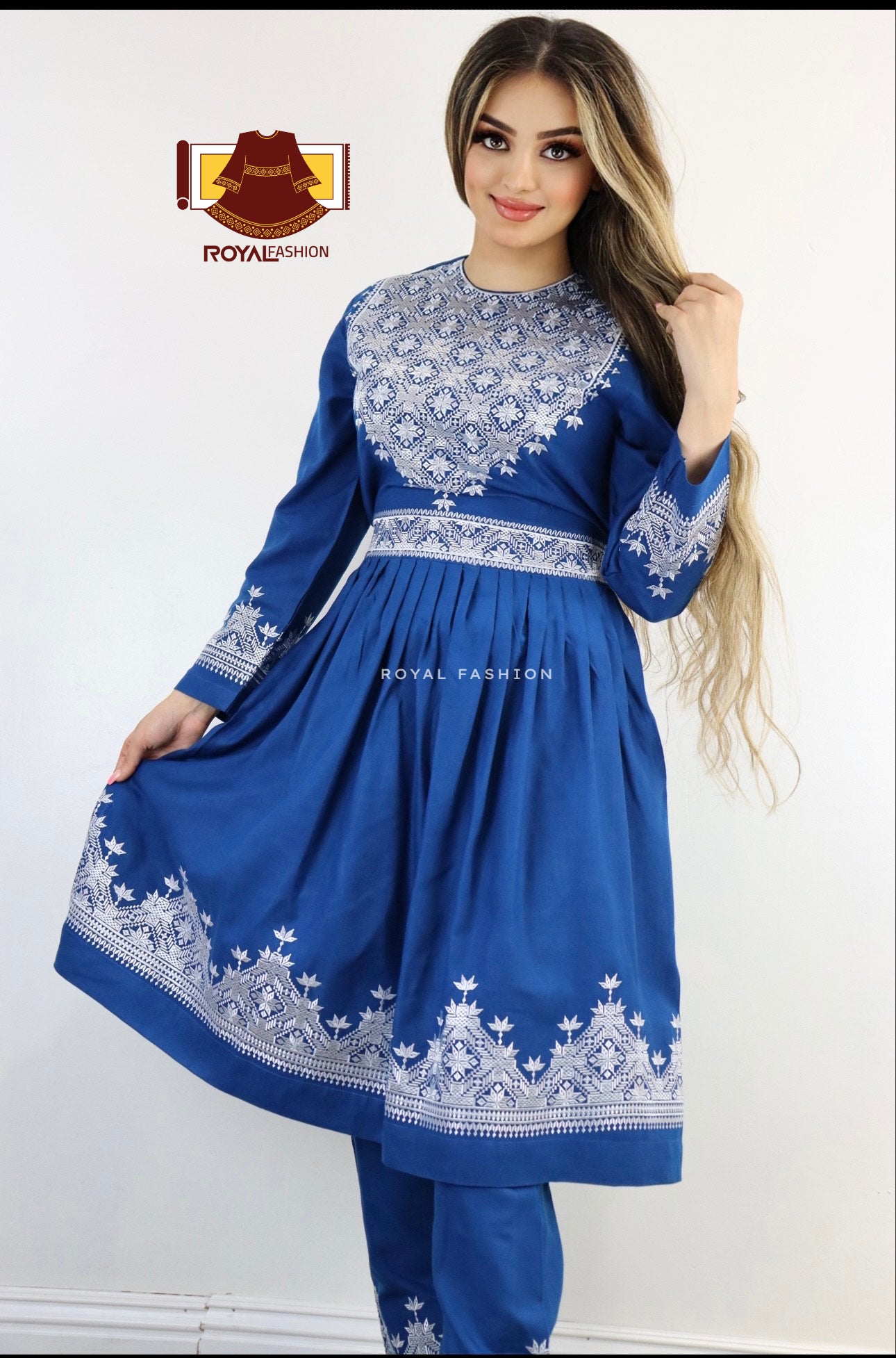 Afghani Hazaragi Dress with White Gull Duzi and Cotton Material #2053