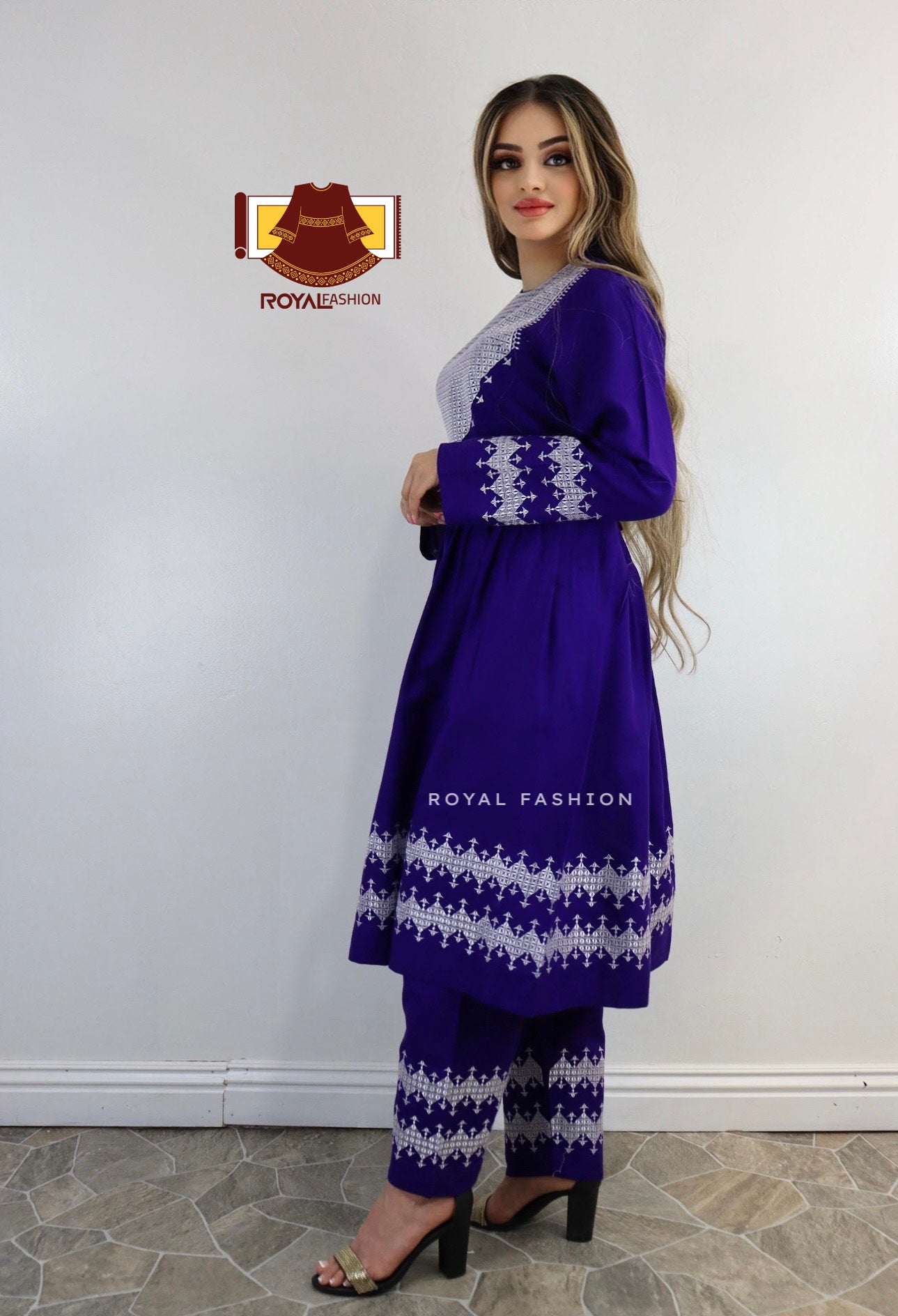 Afghani Hazaragi Dress with White Gull Duzi and Cotton Material #2051