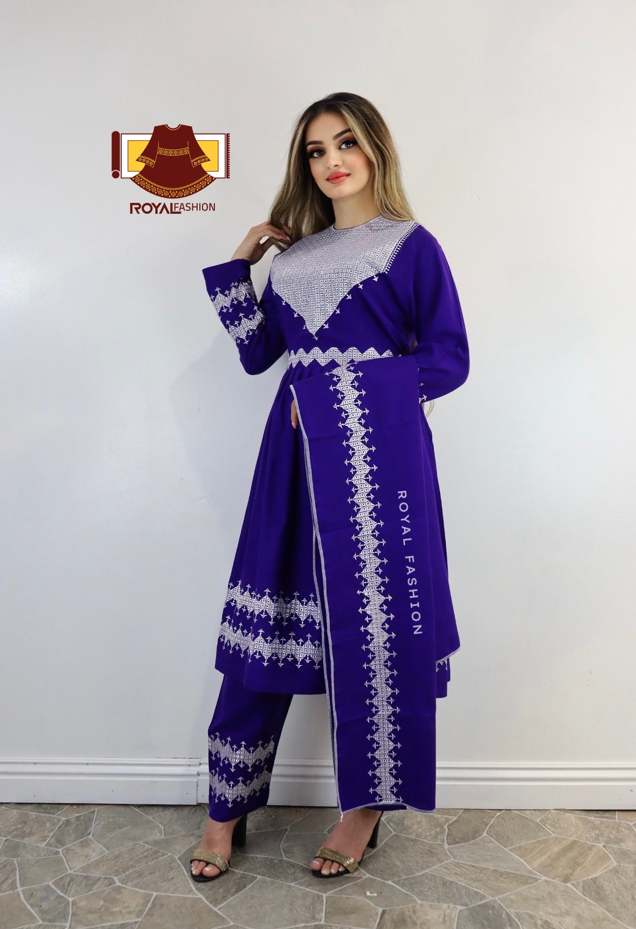 Afghani Hazaragi Dress with White Gull Duzi and Cotton Material #2051