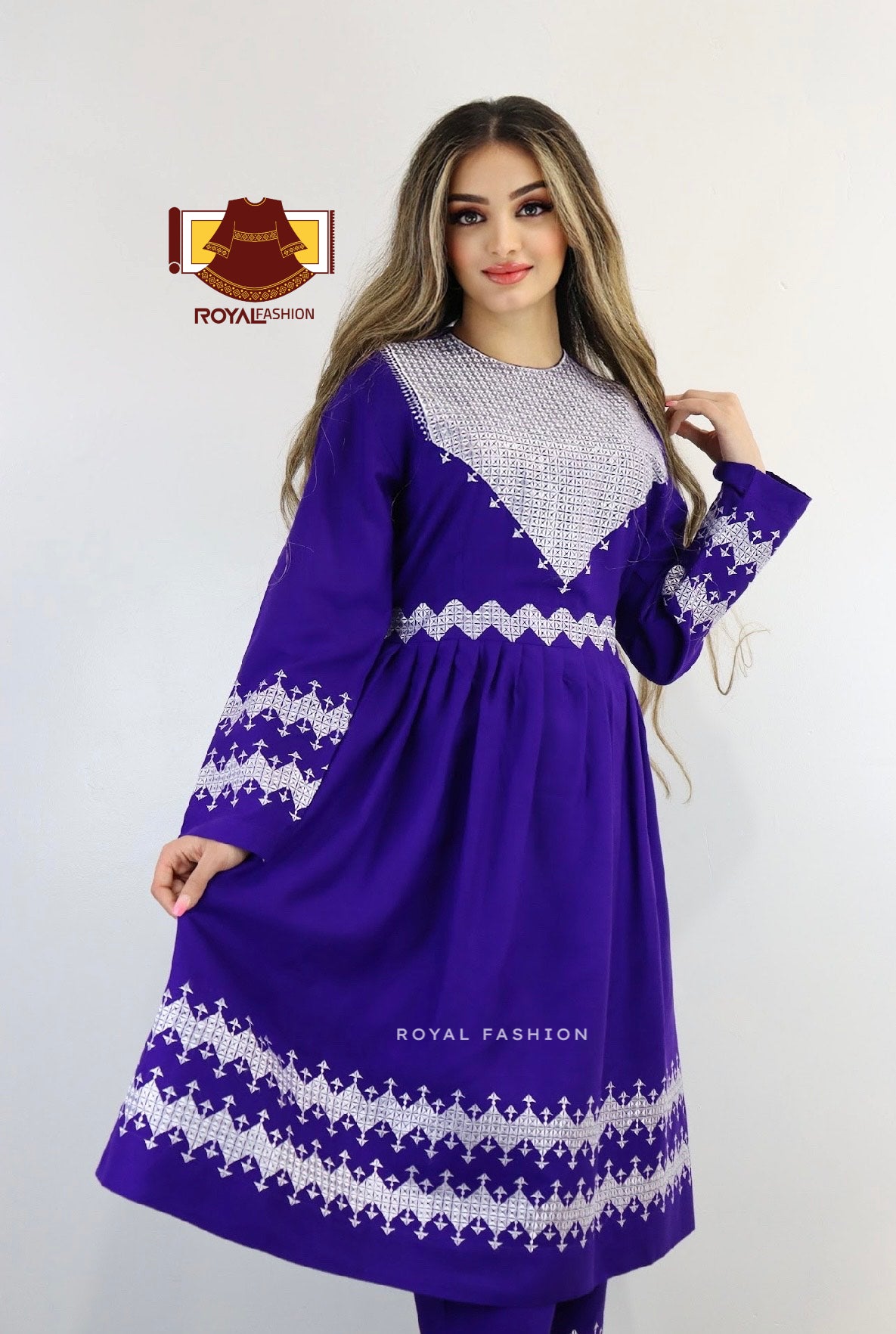 Afghani Hazaragi Dress with White Gull Duzi and Cotton Material #2051