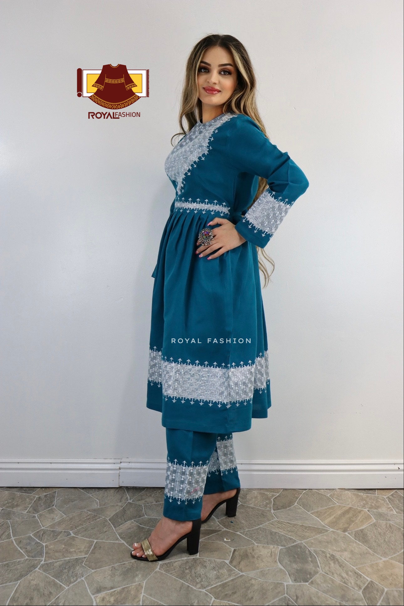 Afghani Hazaragi Dress with White Gull Duzi and Cotton Material #2052