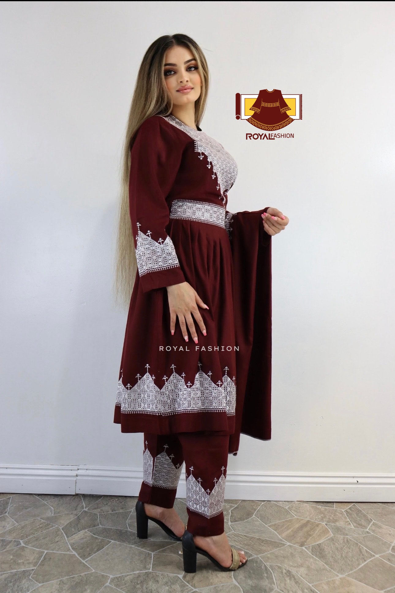 Afghani Hazaragi Dress with White Gull Duzi and Cotton Material #2054