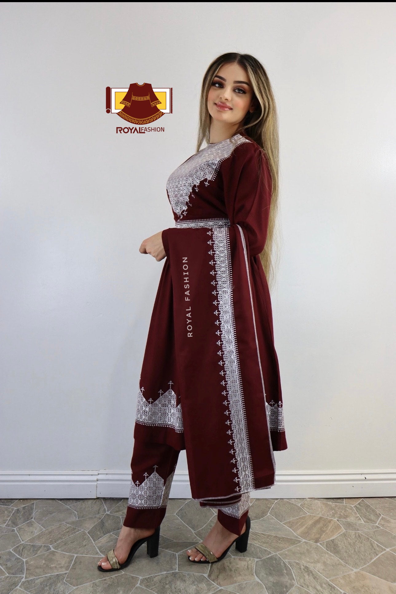 Afghani Hazaragi Dress with White Gull Duzi and Cotton Material #2054