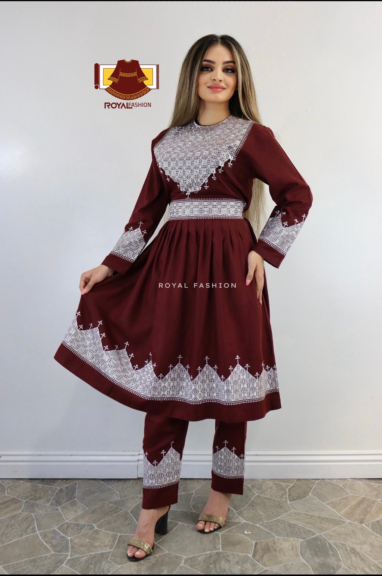 Afghani Hazaragi Dress with White Gull Duzi and Cotton Material #2054