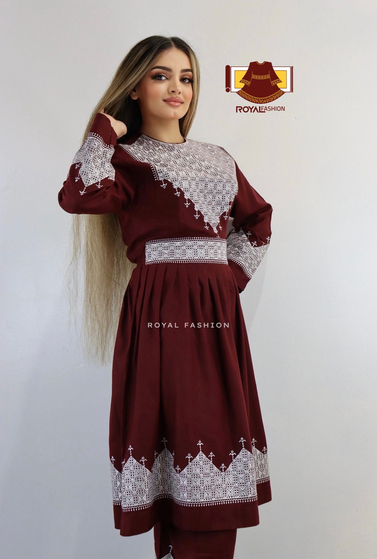 Afghani Hazaragi Dress with White Gull Duzi and Cotton Material #2054