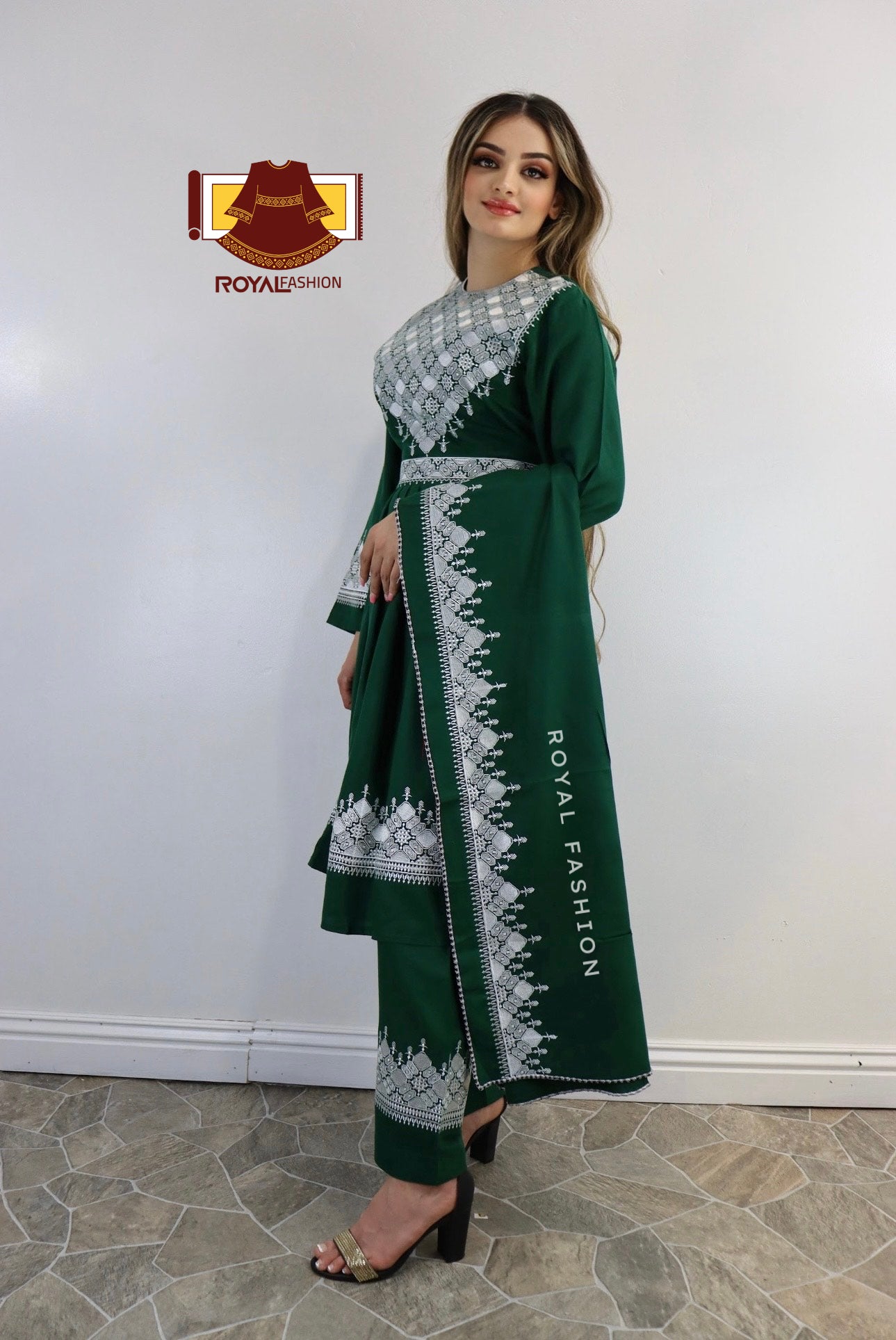 Afghani Hazaragi Dress with White Gull Duzi and Cotton Material #2055