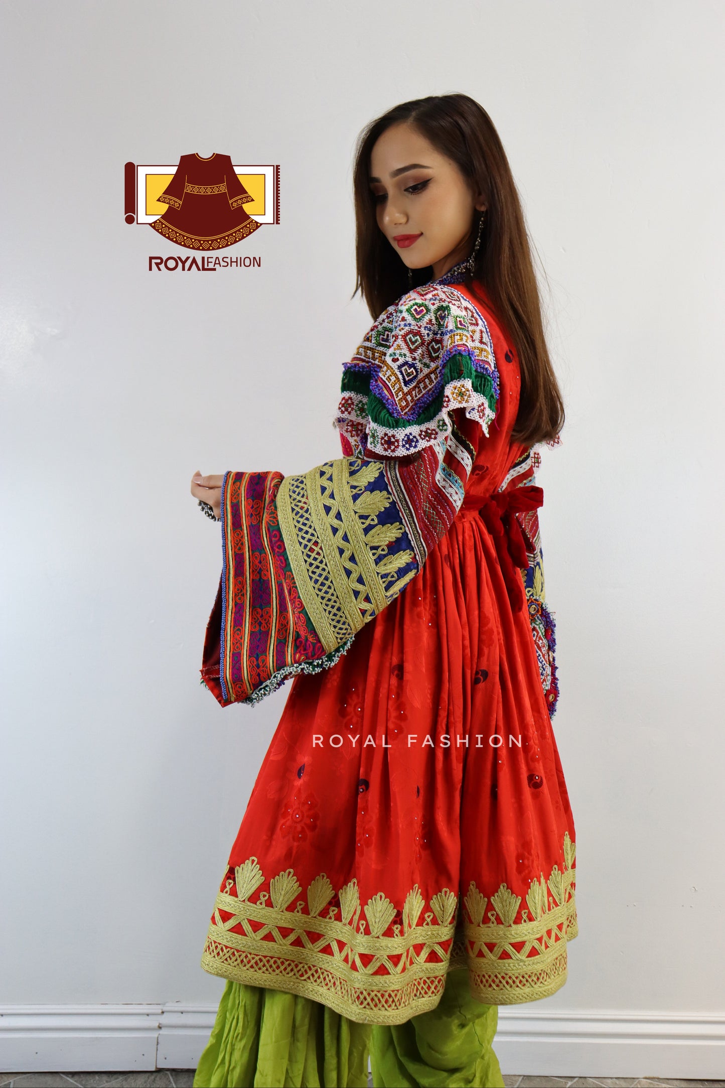 Afghani Kuchi Gul Bakhmal Gand E Afghani With Yellow Chirma Afghani Women Dress #2045