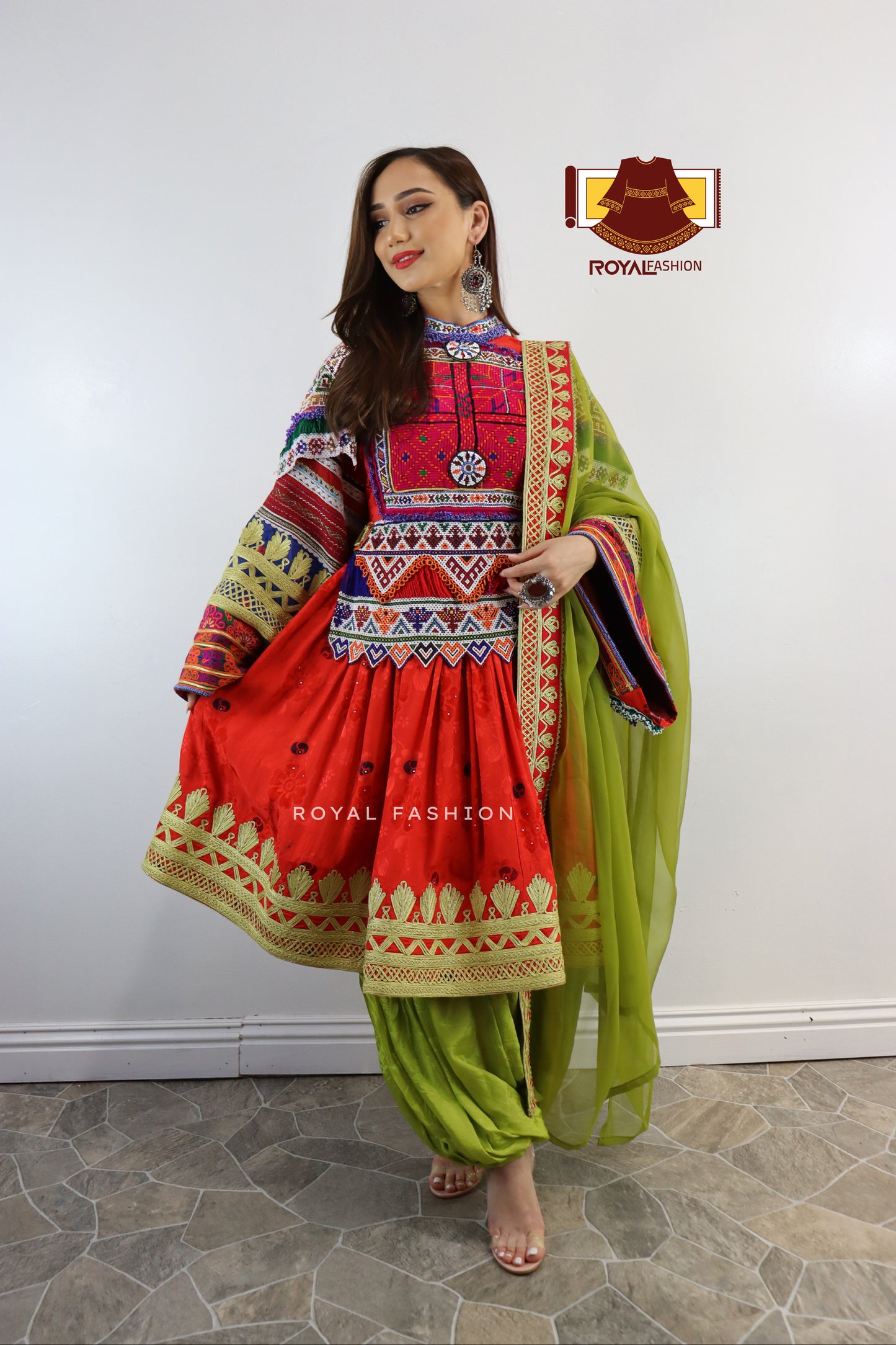 Afghani Kuchi Gul Bakhmal Gand E Afghani With Yellow Chirma Afghani Women Dress #2045