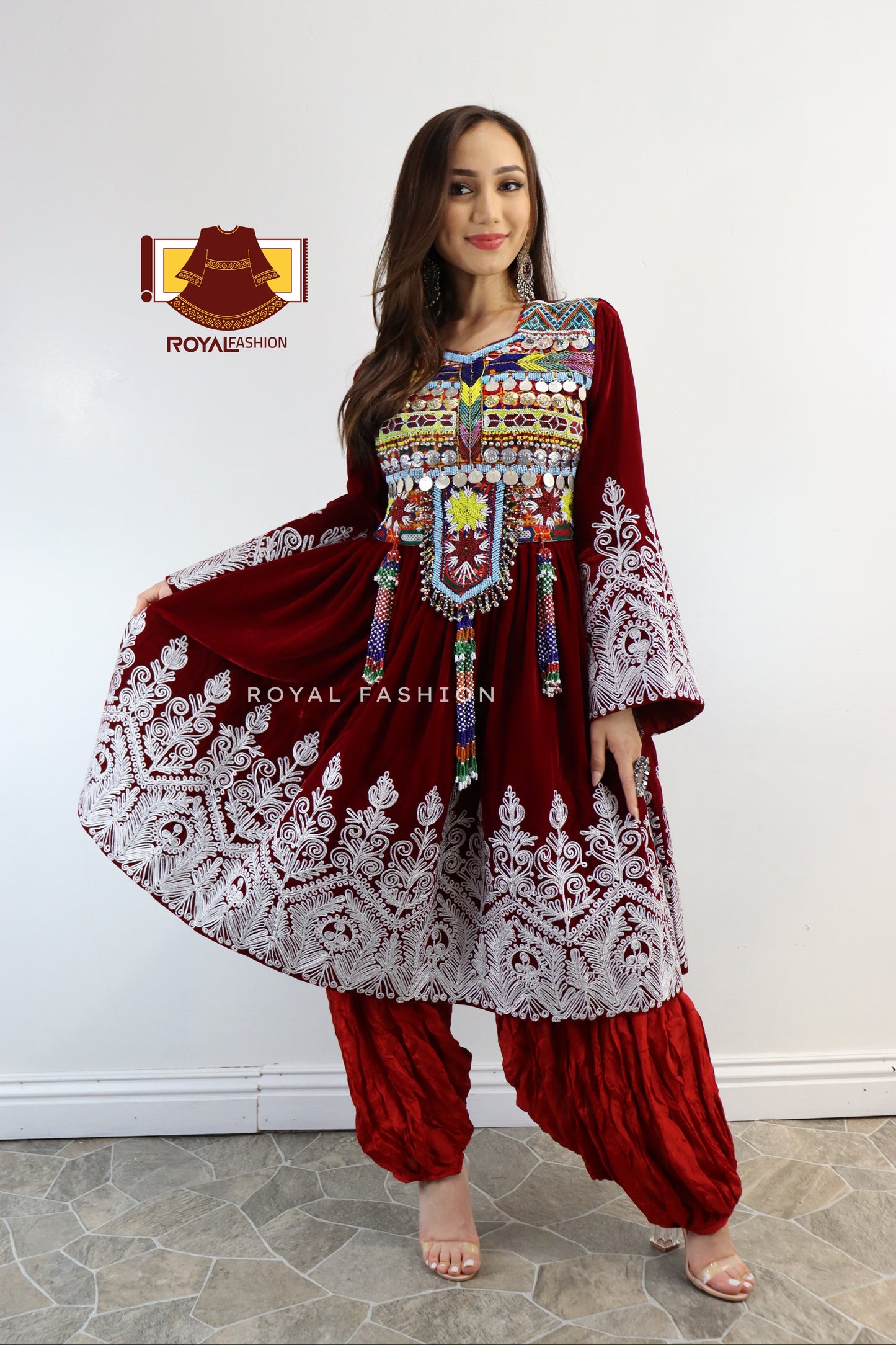 Afghan New Desgin Velvet Gand E Afghani White Gulabaton Afghan Women Dress #2046