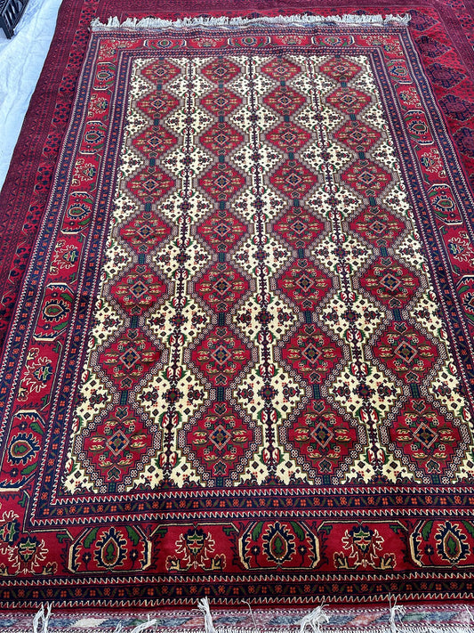 Handmade 6.5ftx10ft Afghani Red Rug