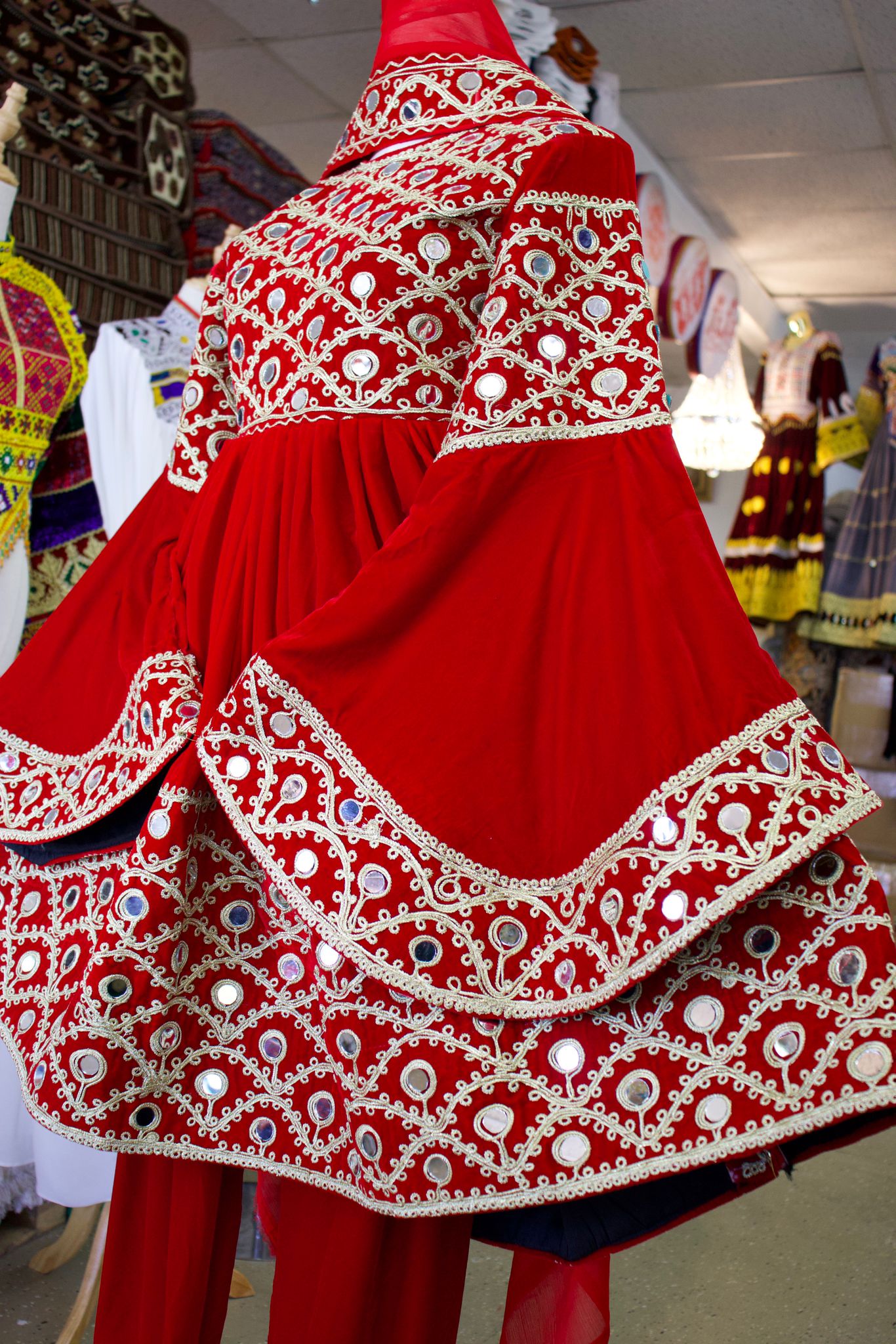 Afghan Women Red Velvet Gand E Afghani With Hand Worked Mirror #2058