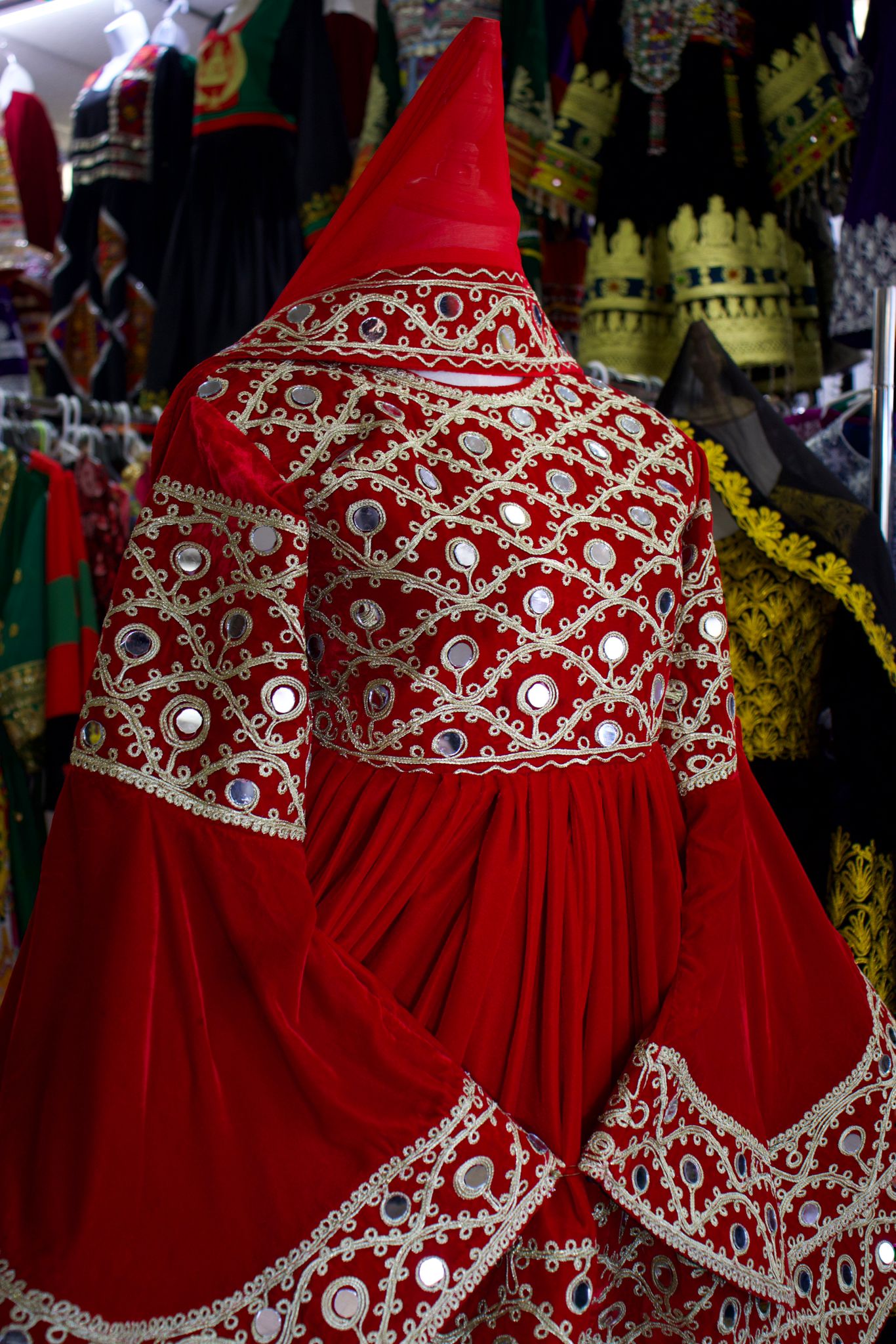 Afghan Women Red Velvet Gand E Afghani With Hand Worked Mirror #2058