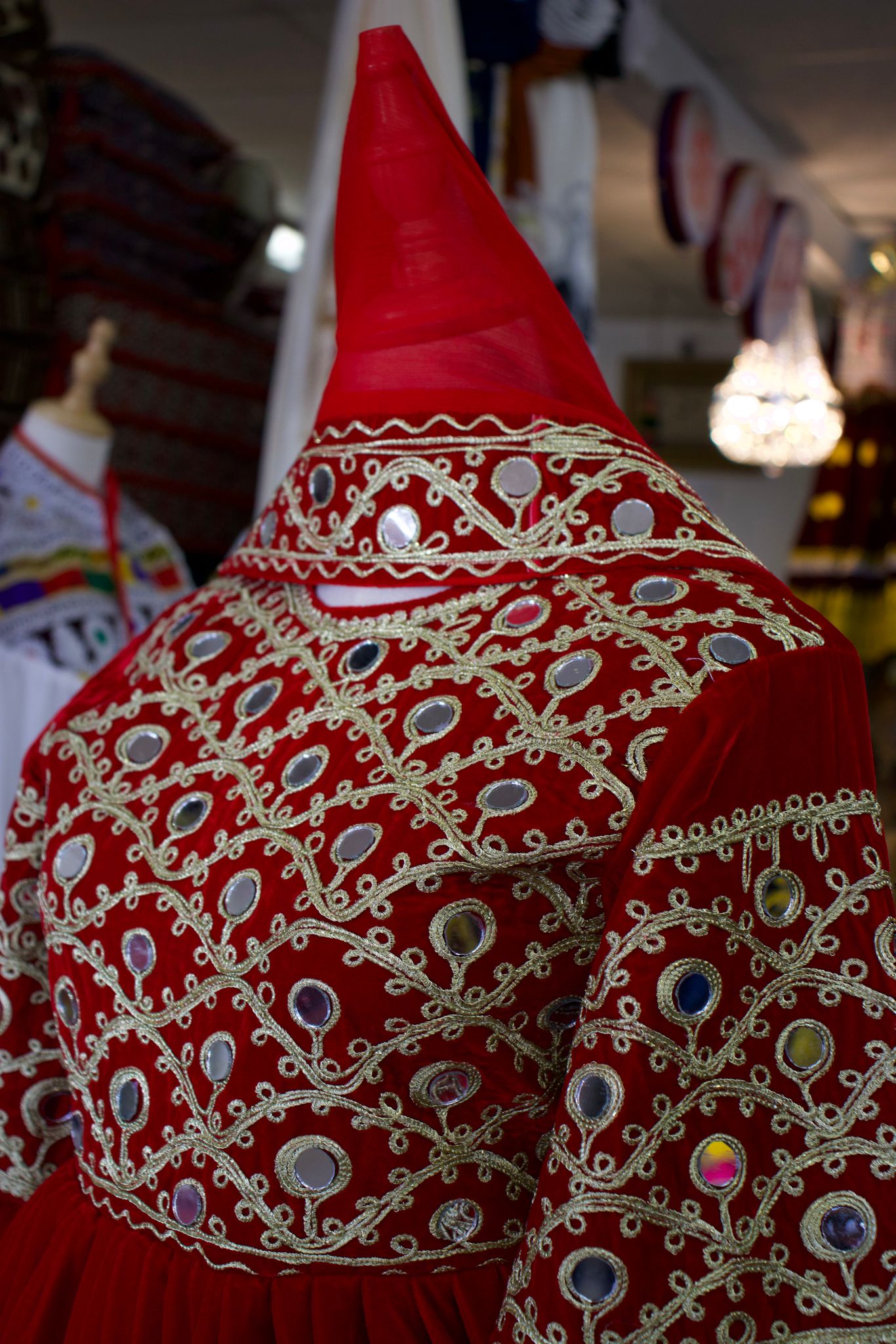 Afghan Women Red Velvet Gand E Afghani With Hand Worked Mirror #2058