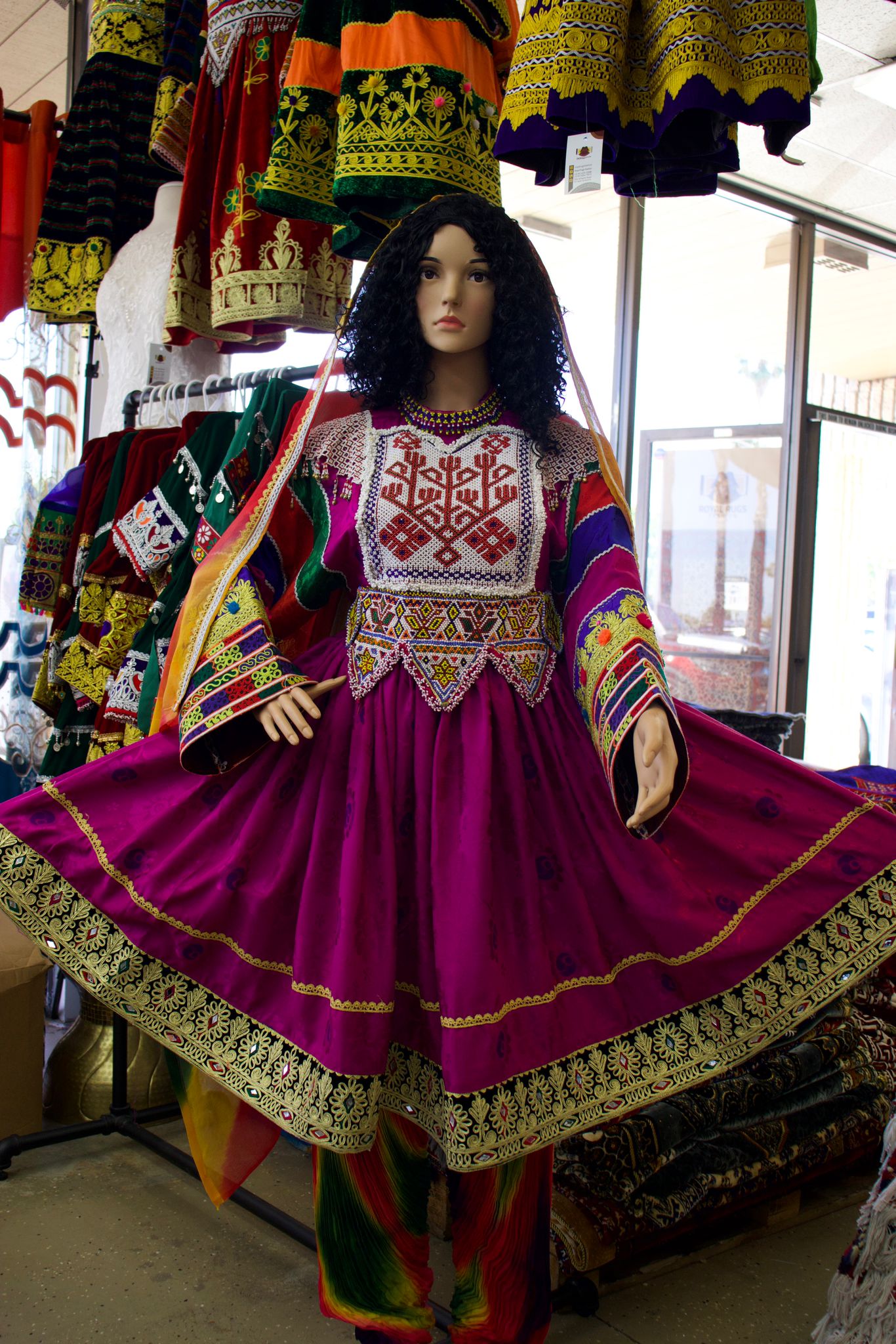 Afghani Kuchi Gul Bakhmal Gand E Afghani With Yellow Chirma Afghani Women Dress #2056