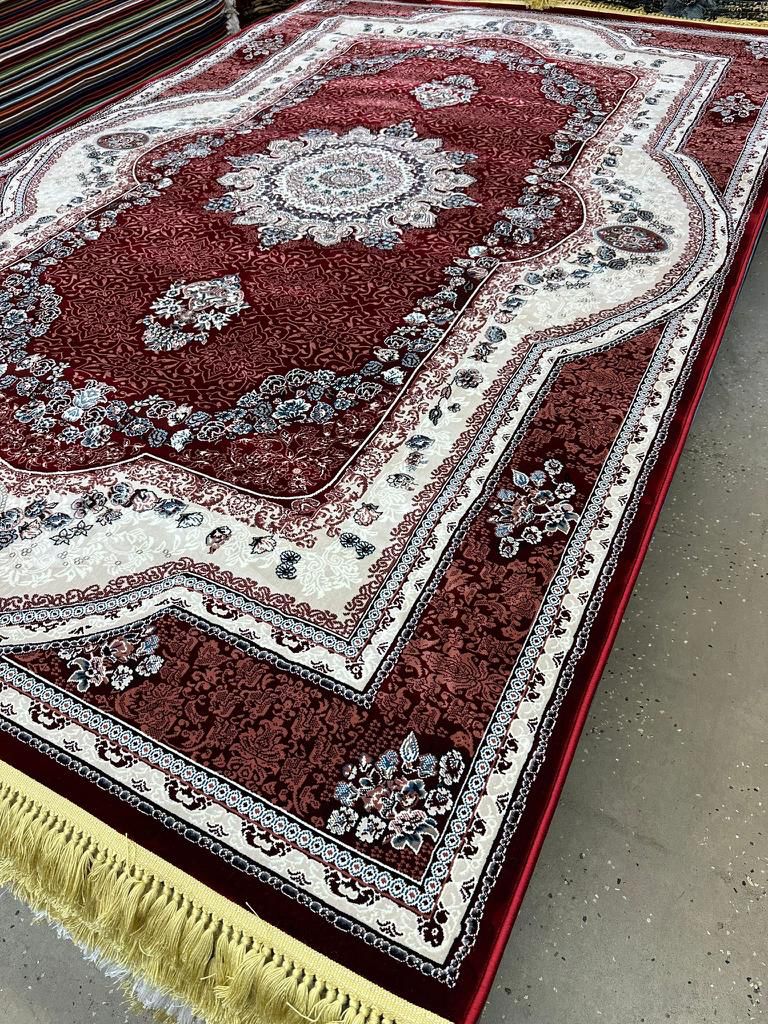 Red Color Persian Design Isfahan Carpet With Big Flower #3025