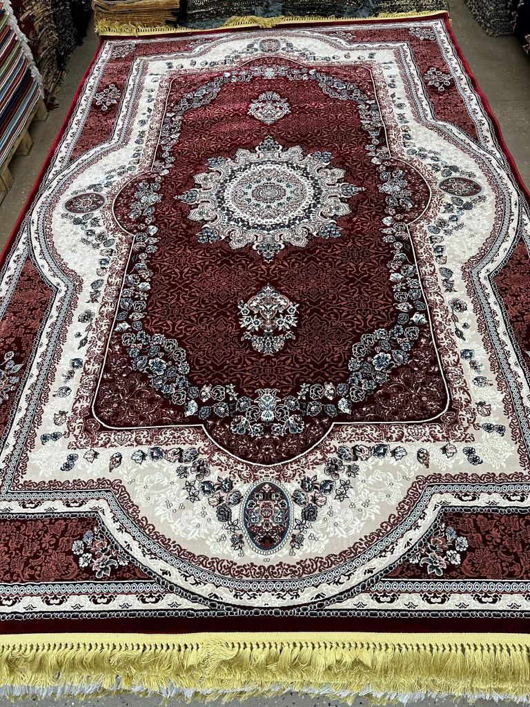 Red Color Persian Design Isfahan Carpet With Big Flower #3025