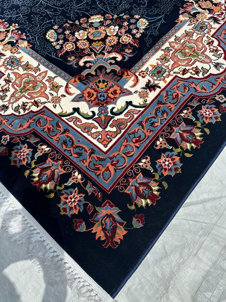 Navy Persian Design Isfahan Carpet With Big Flower #3028