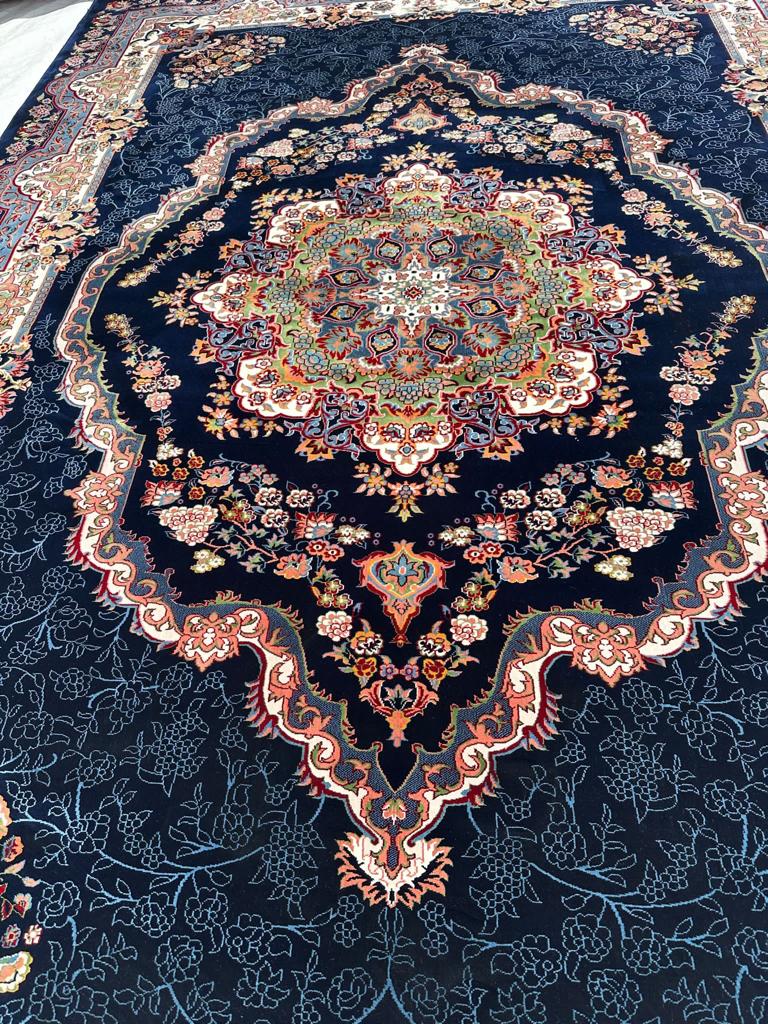 Navy Persian Design Isfahan Carpet With Big Flower #3028