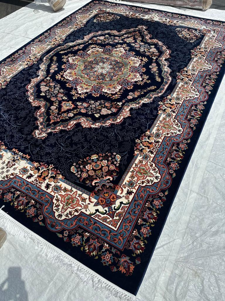 Navy Persian Design Isfahan Carpet With Big Flower #3028