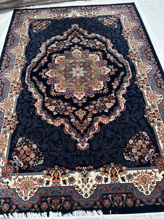 Navy Persian Design Isfahan Carpet With Big Flower #3028