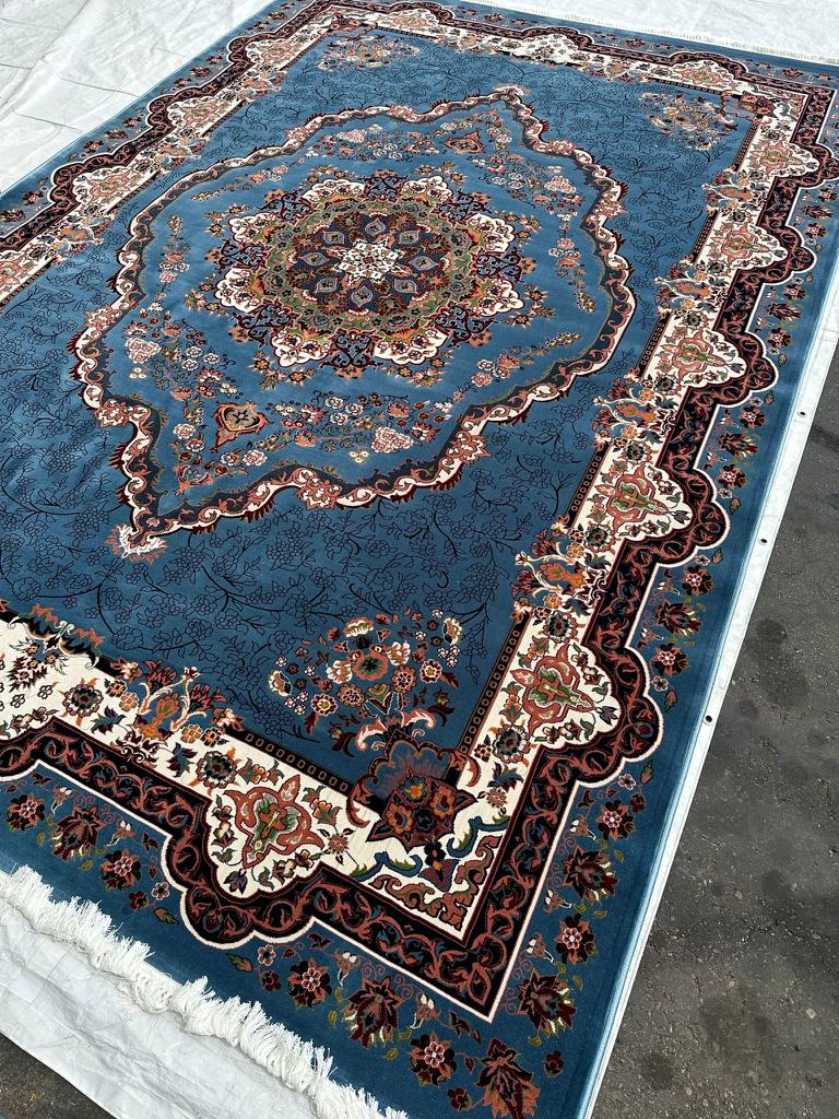 BLUE Persian Design Isfahan Carpet With Big Flower #3029