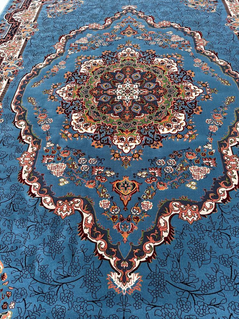 BLUE Persian Design Isfahan Carpet With Big Flower #3029