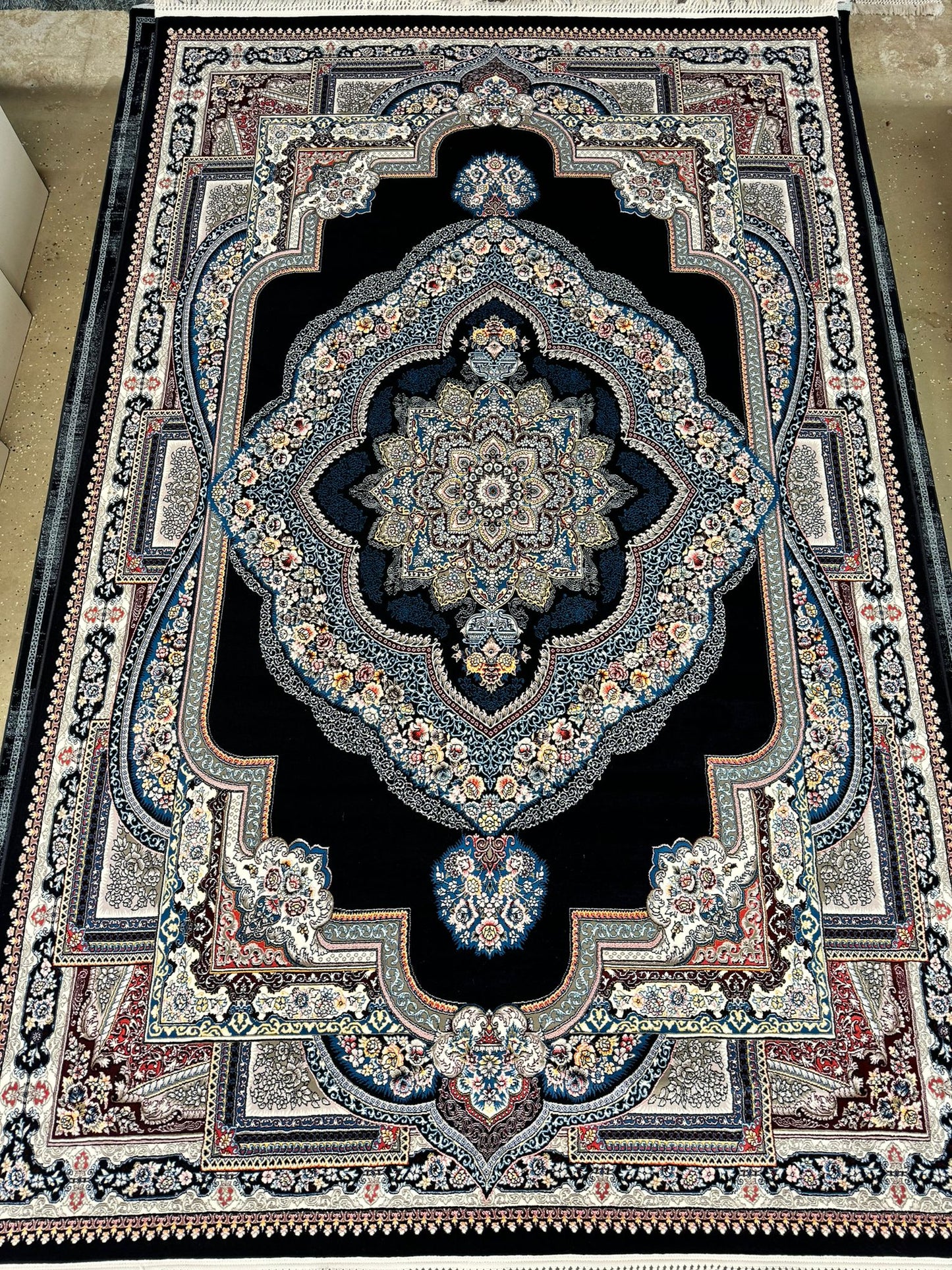 Black Color Kashan Area Rug 1200 Reeds High Quality Carpet #5486A