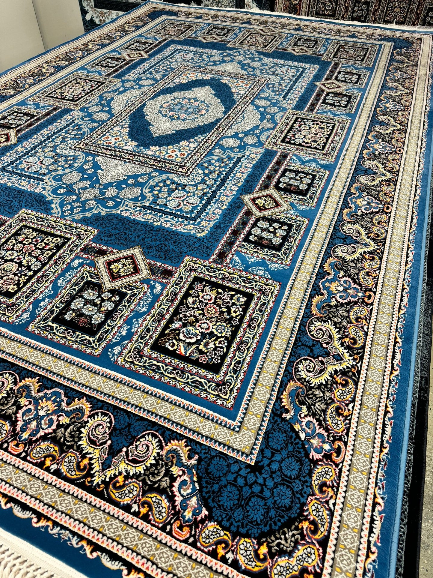 Dark Blue Color Kashan Area Rug 1200 Reeds High Quality Carpet #5511A