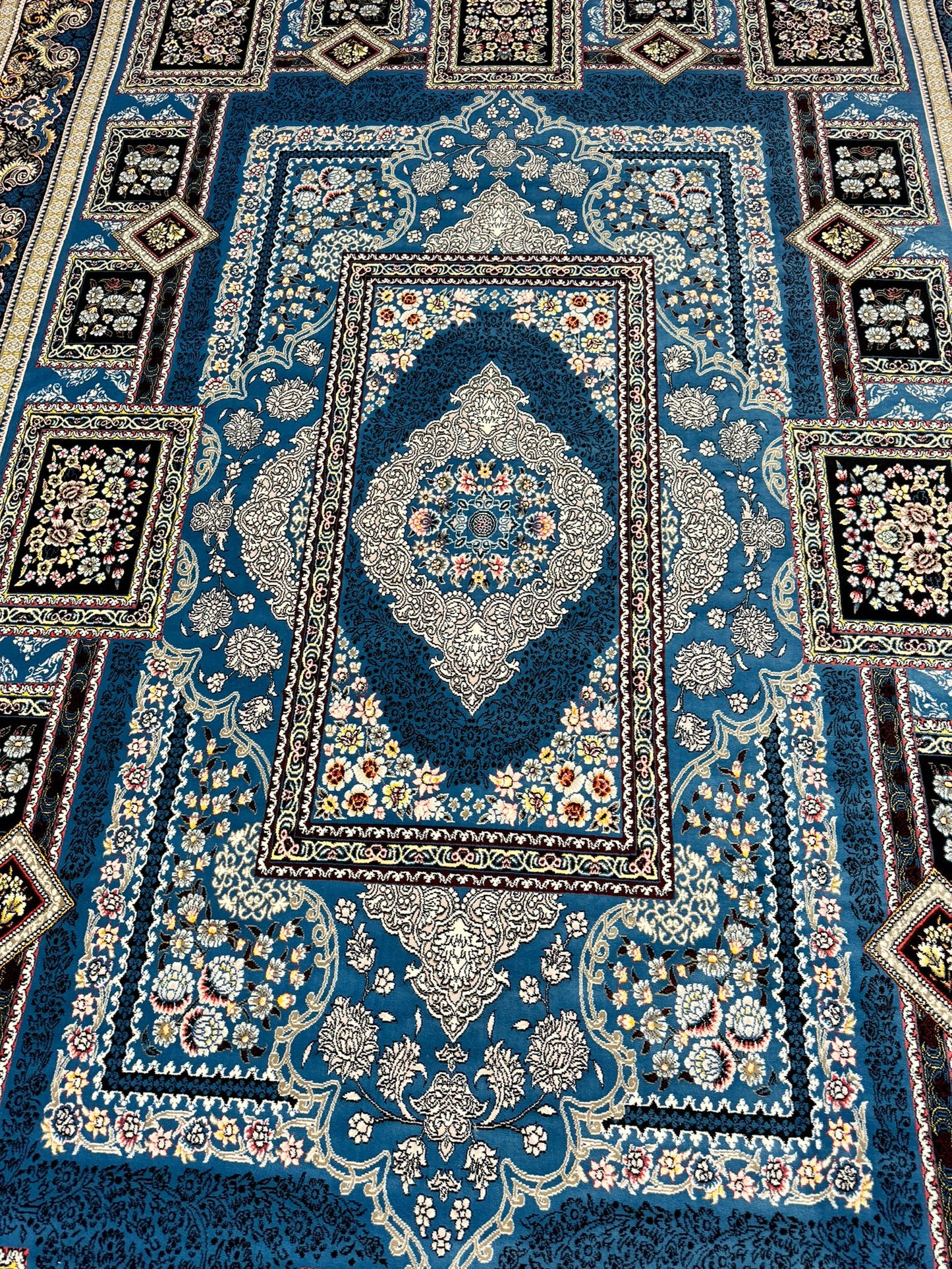 Dark Blue Color Kashan Area Rug 1200 Reeds High Quality Carpet #5511A