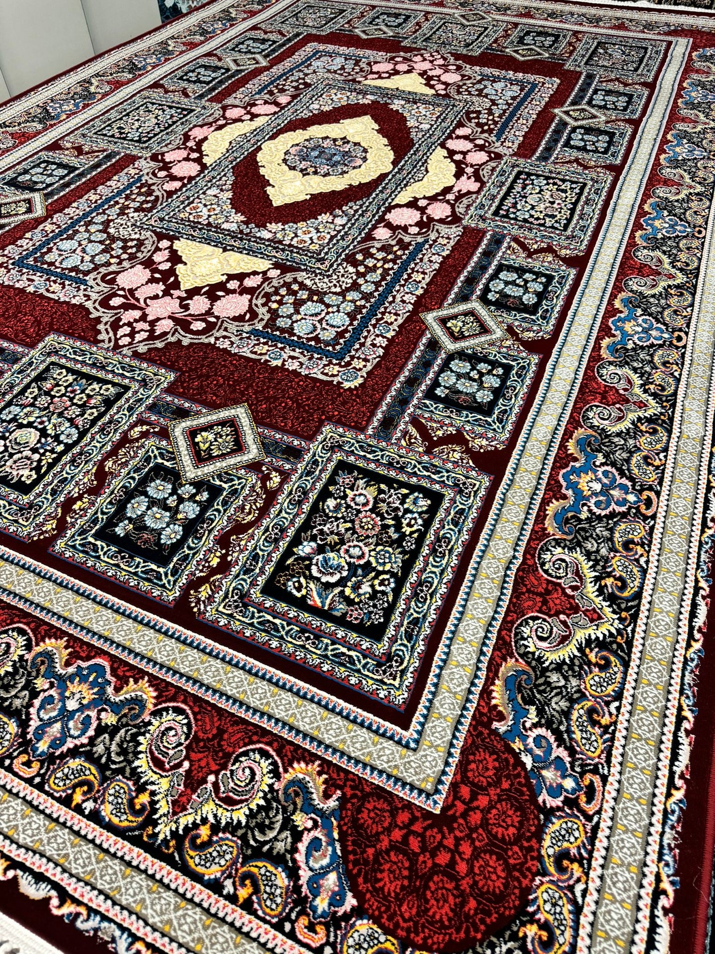 Red Color Kashan Area Rug 1200 Reeds High Quality Carpet #5511A