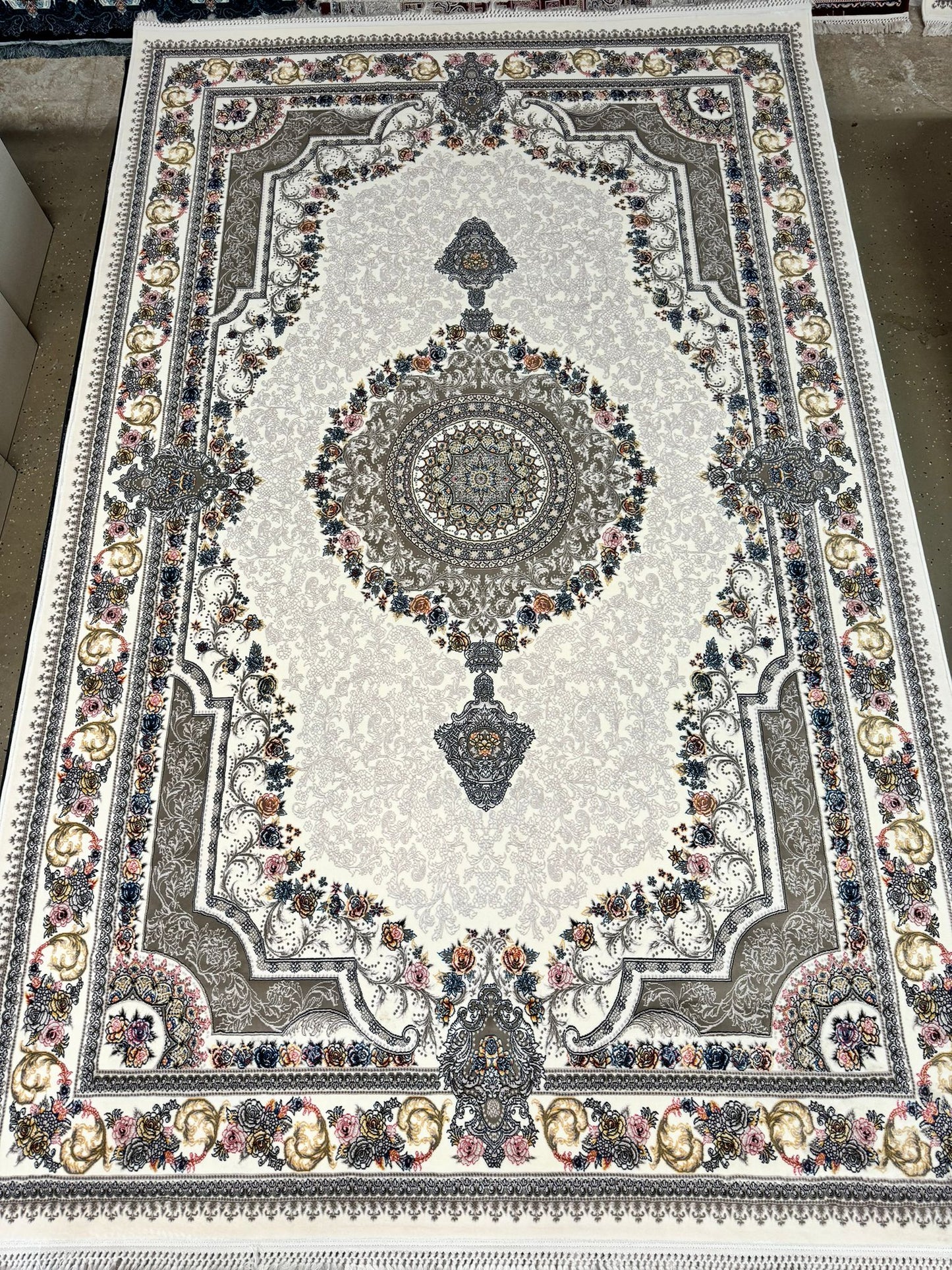 Creamy Color Kashan Area Rug 1200 Reeds GUL BARJASTA High Quality Carpet #5490U