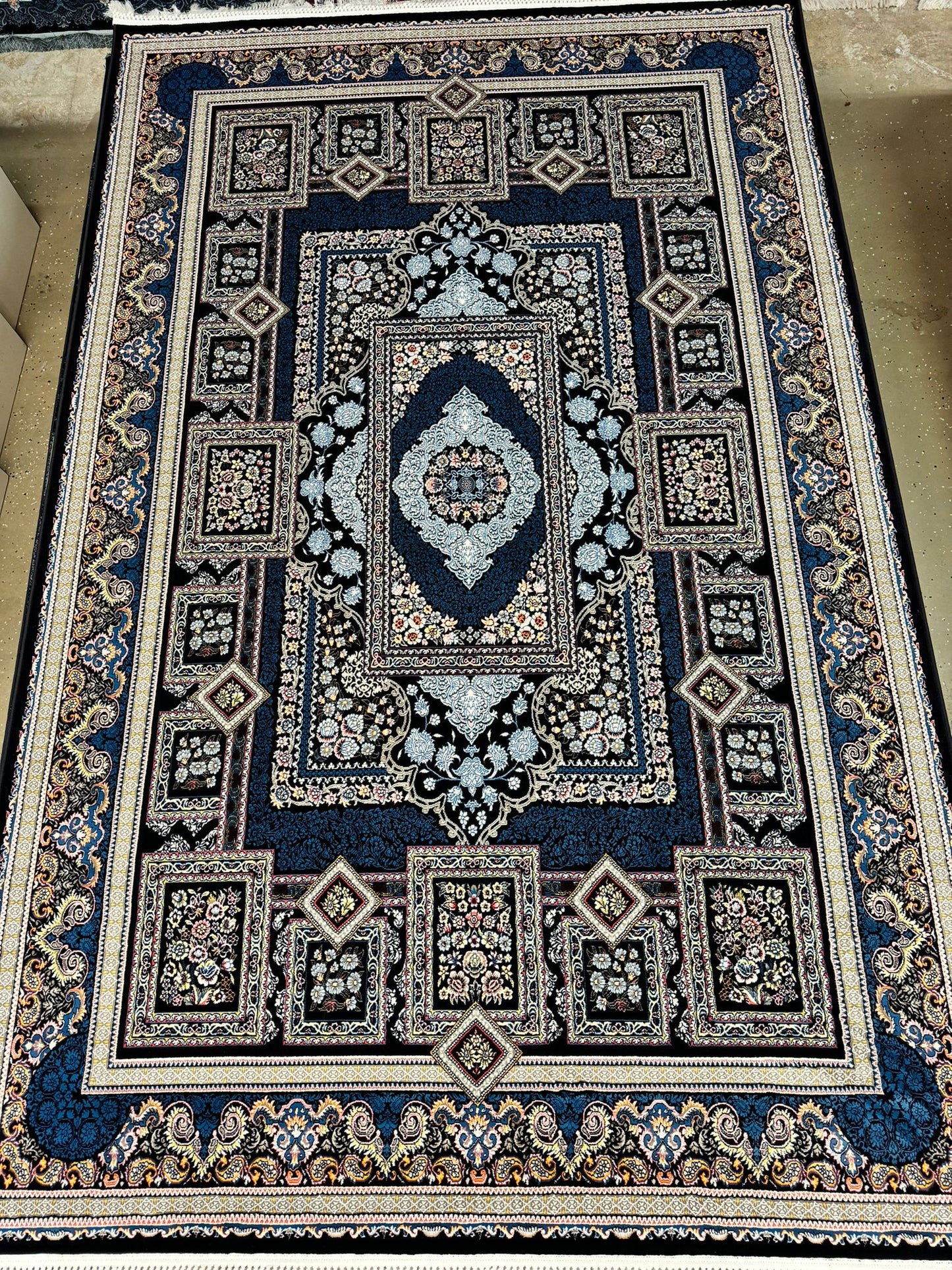 Black Color Kashan Area Rug 1200 Reeds High Quality Carpet #5511A