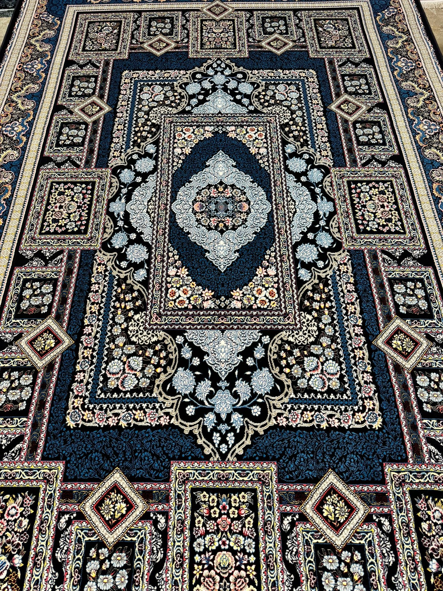 Black Color Kashan Area Rug 1200 Reeds High Quality Carpet #5511A