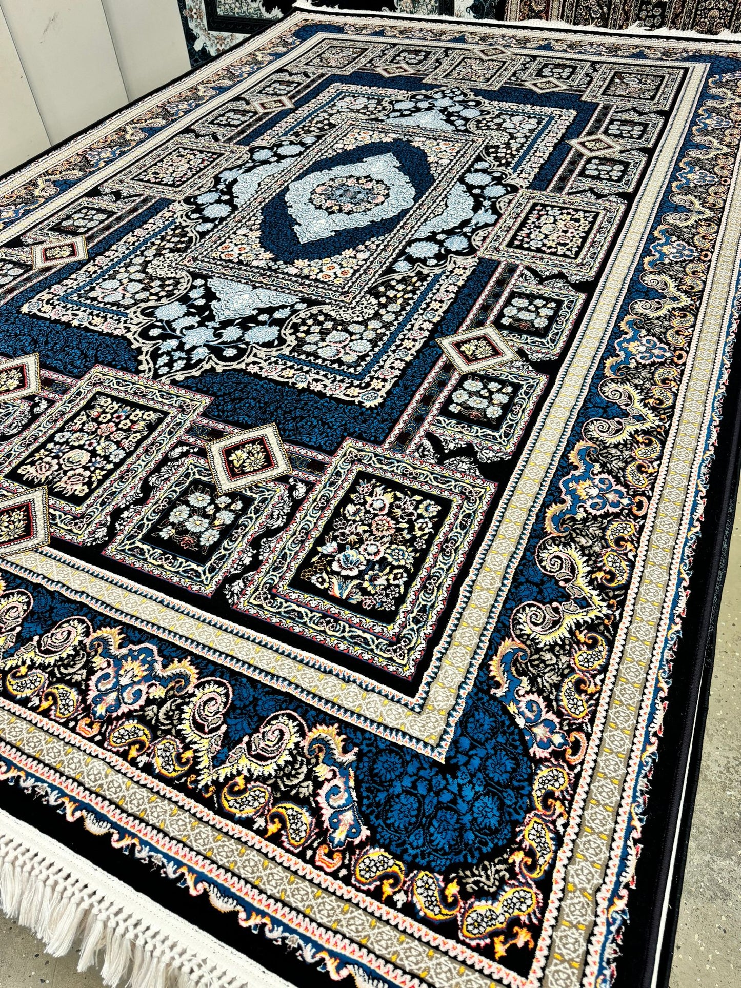 Black Color Kashan Area Rug 1200 Reeds High Quality Carpet #5511A