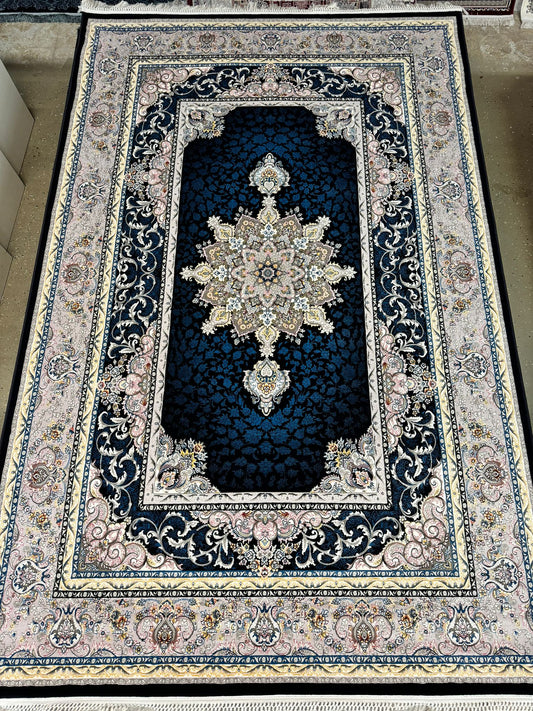 BLACK Color Kashan Area Rug 1200 Reeds High Quality Carpet #5520A