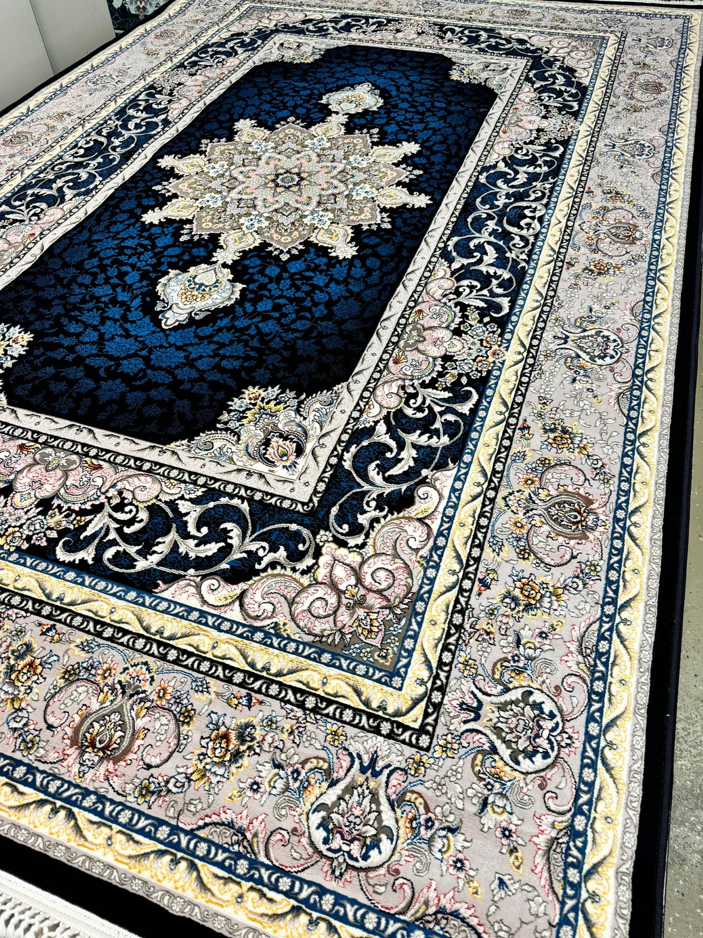 BLACK Color Kashan Area Rug 1200 Reeds High Quality Carpet #5520A