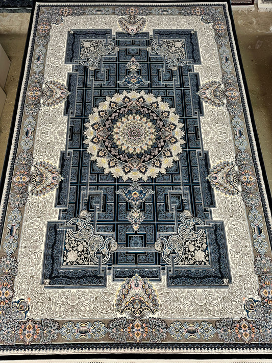 Black Color Kashan Area Rug 1200 Reeds High Quality Carpet #5514A