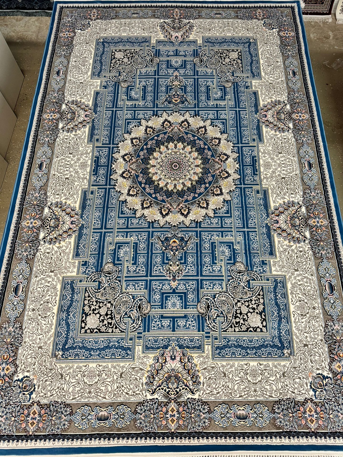 Dark Blue Color Kashan Area Rug 1200 Reeds High Quality Carpet #5514A