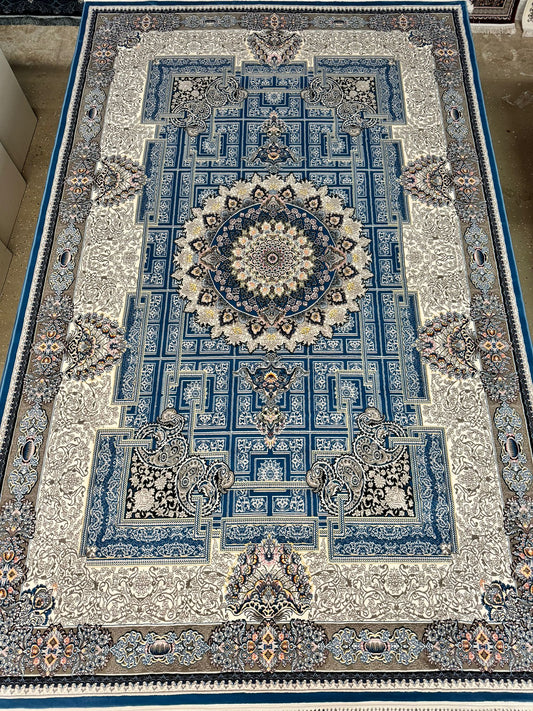 Dark Blue Color Kashan Area Rug 1200 Reeds High Quality Carpet #5514A